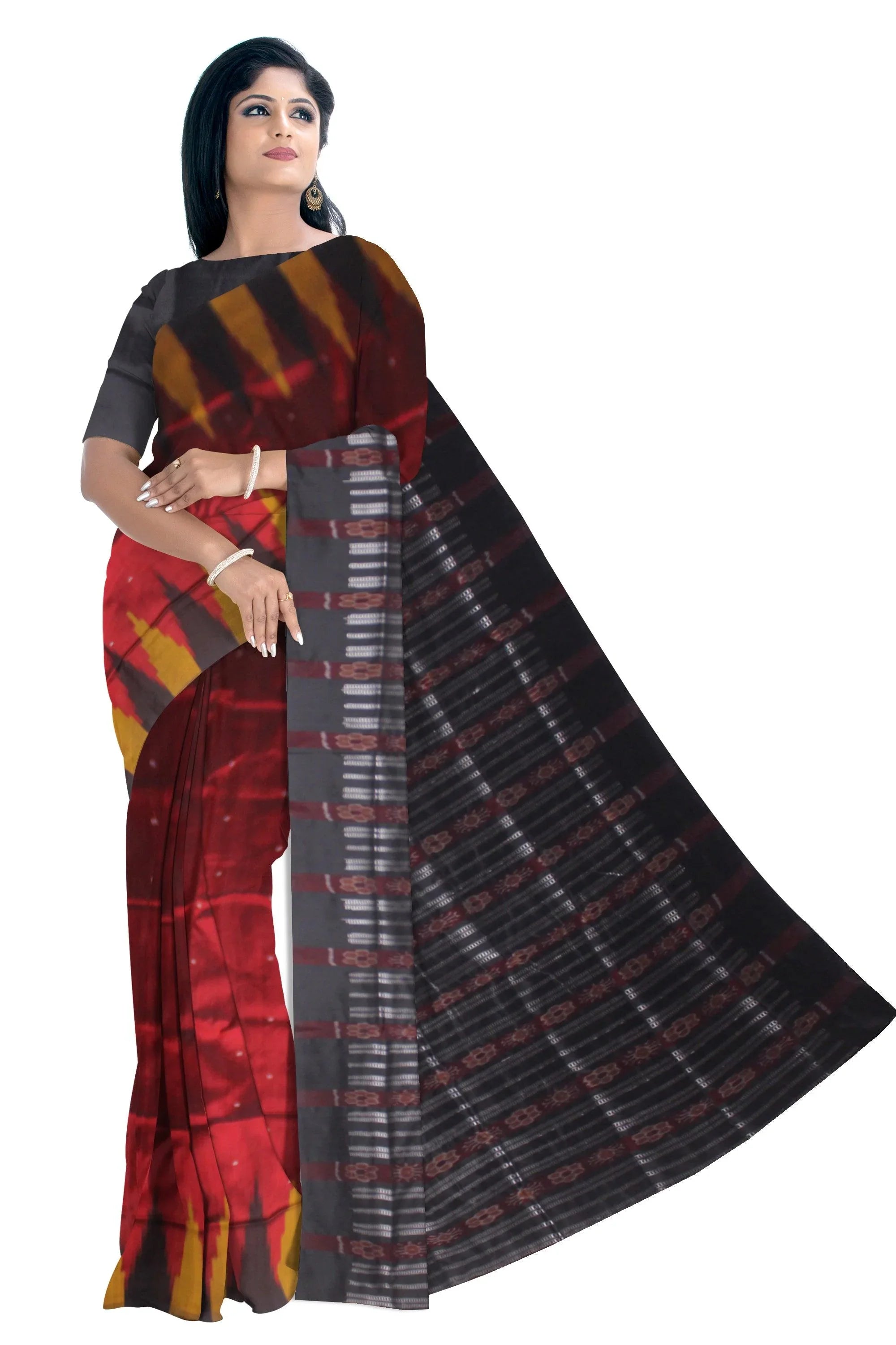 Maroon color Sonepur mix Pata saree in small booty design. - Koshali Arts & Crafts Enterprise