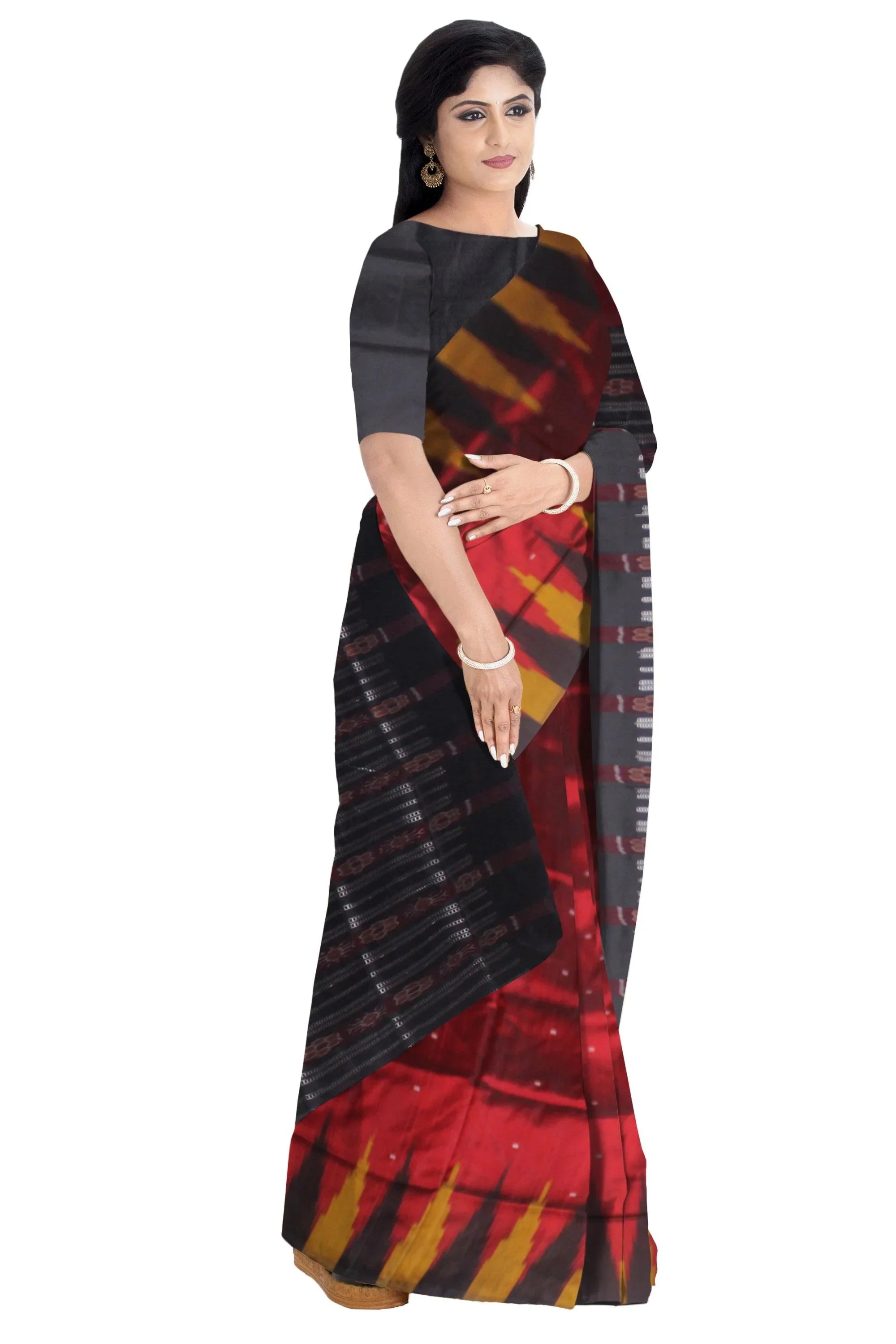 Maroon color Sonepur mix Pata saree in small booty design. - Koshali Arts & Crafts Enterprise