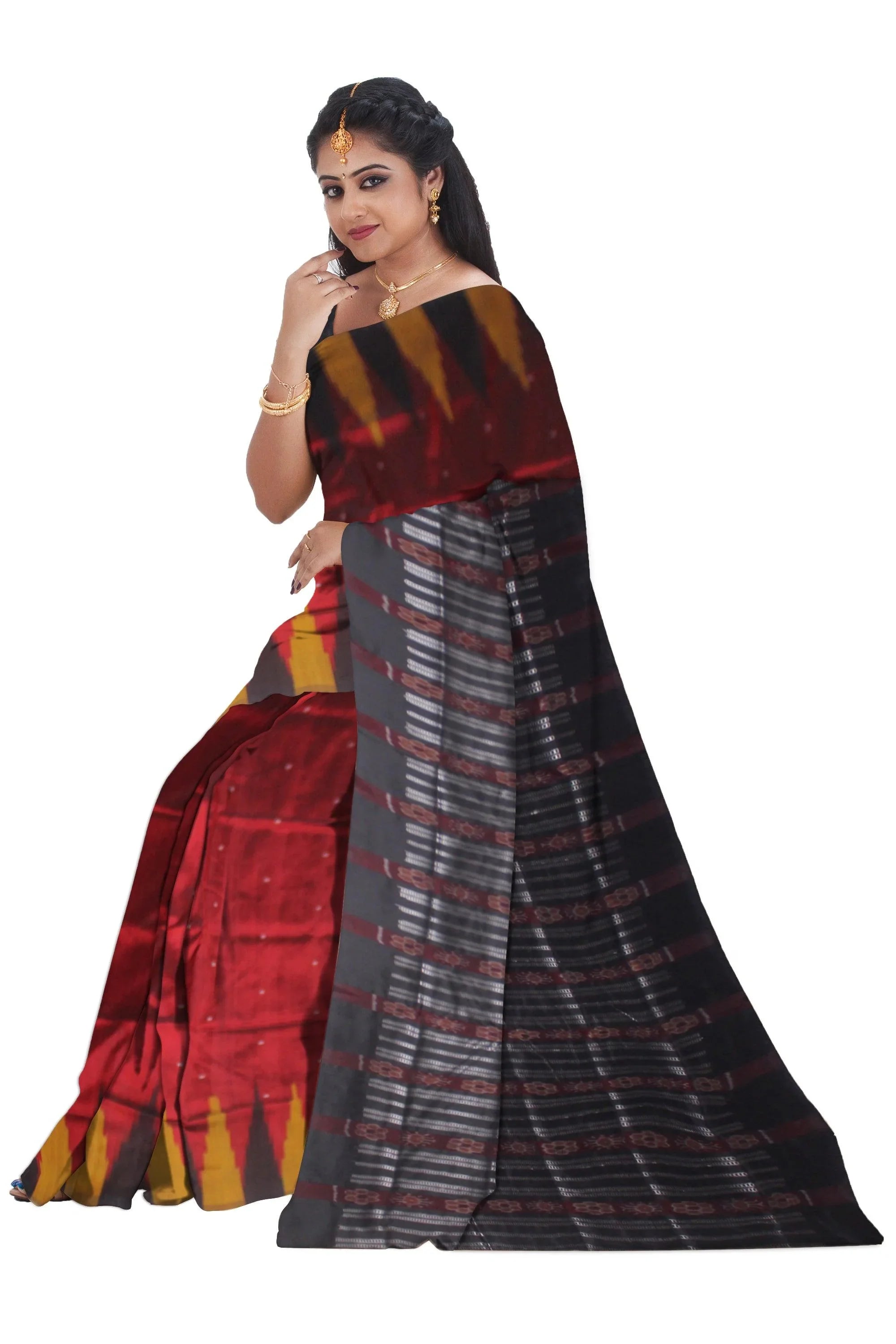 Maroon color Sonepur mix Pata saree in small booty design. - Koshali Arts & Crafts Enterprise