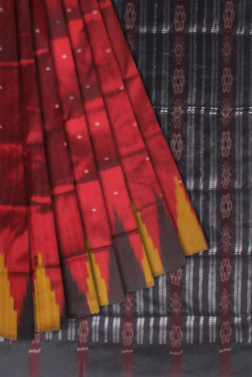Maroon color Sonepur mix Pata saree in small booty design. - Koshali Arts & Crafts Enterprise
