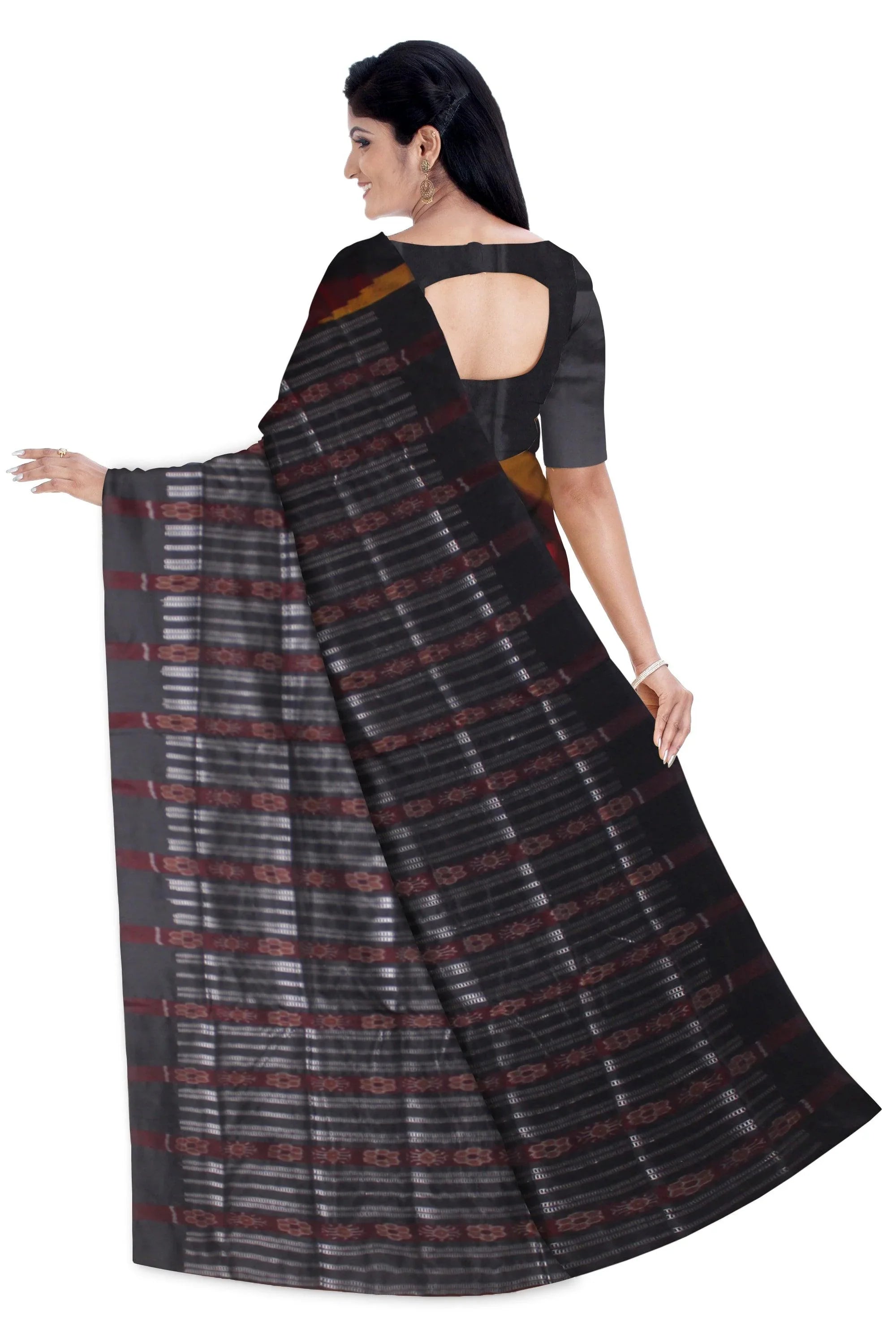 Maroon color Sonepur mix Pata saree in small booty design. - Koshali Arts & Crafts Enterprise