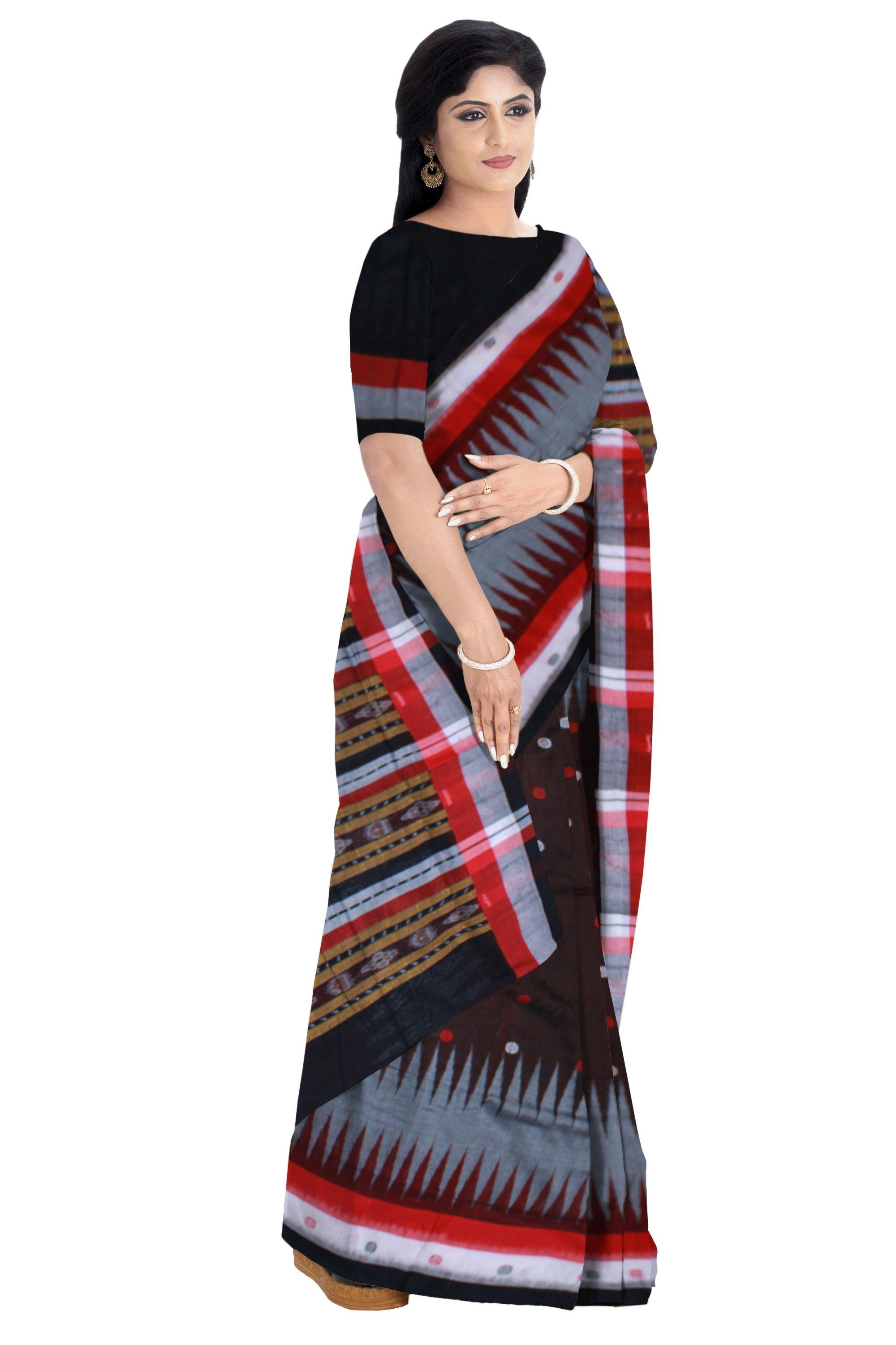 Exclusive Sambalpuri saree with flower print Coffee color with blouse piece - Koshali Arts & Crafts Enterprise