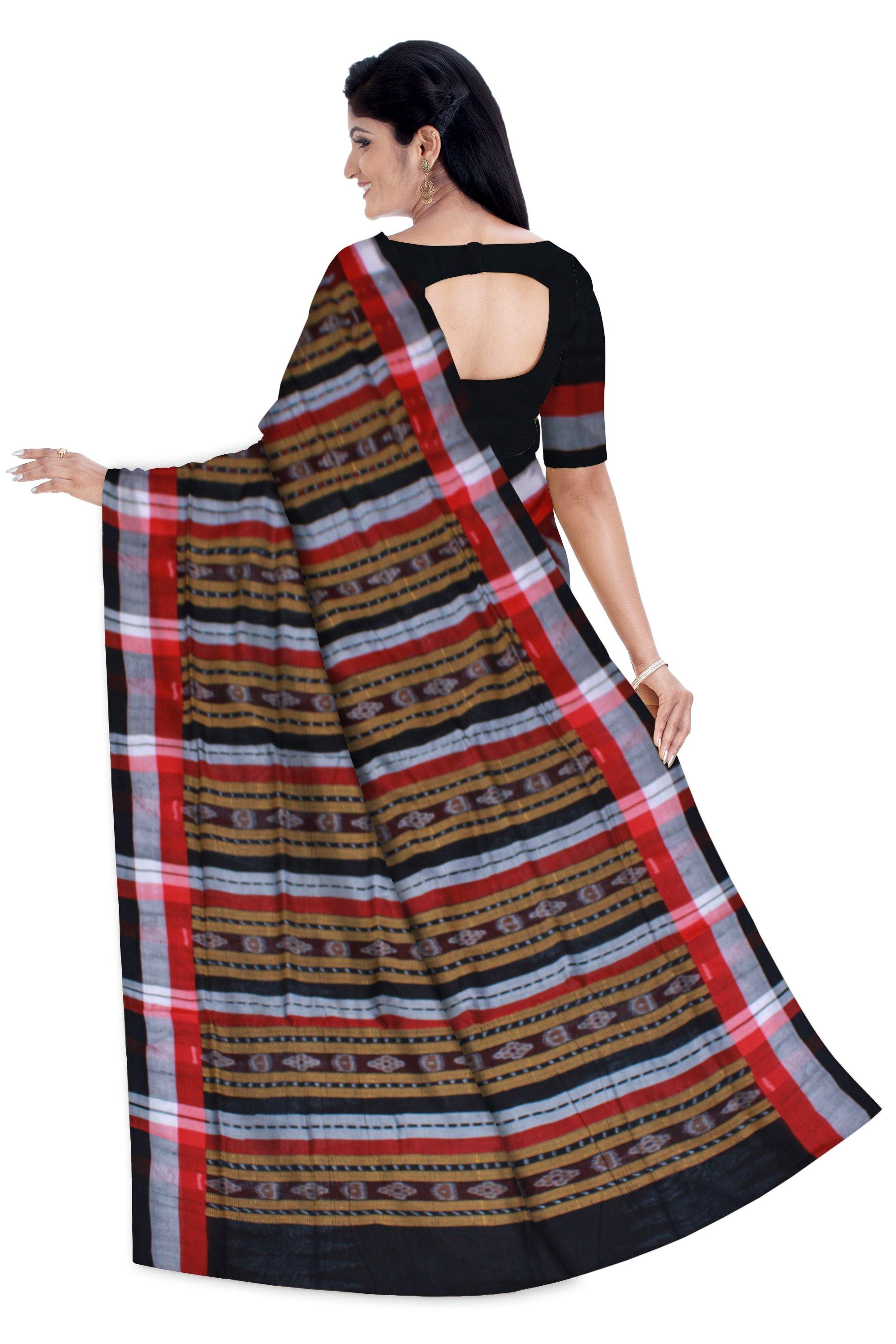 Exclusive Sambalpuri saree with flower print Coffee color with blouse piece - Koshali Arts & Crafts Enterprise