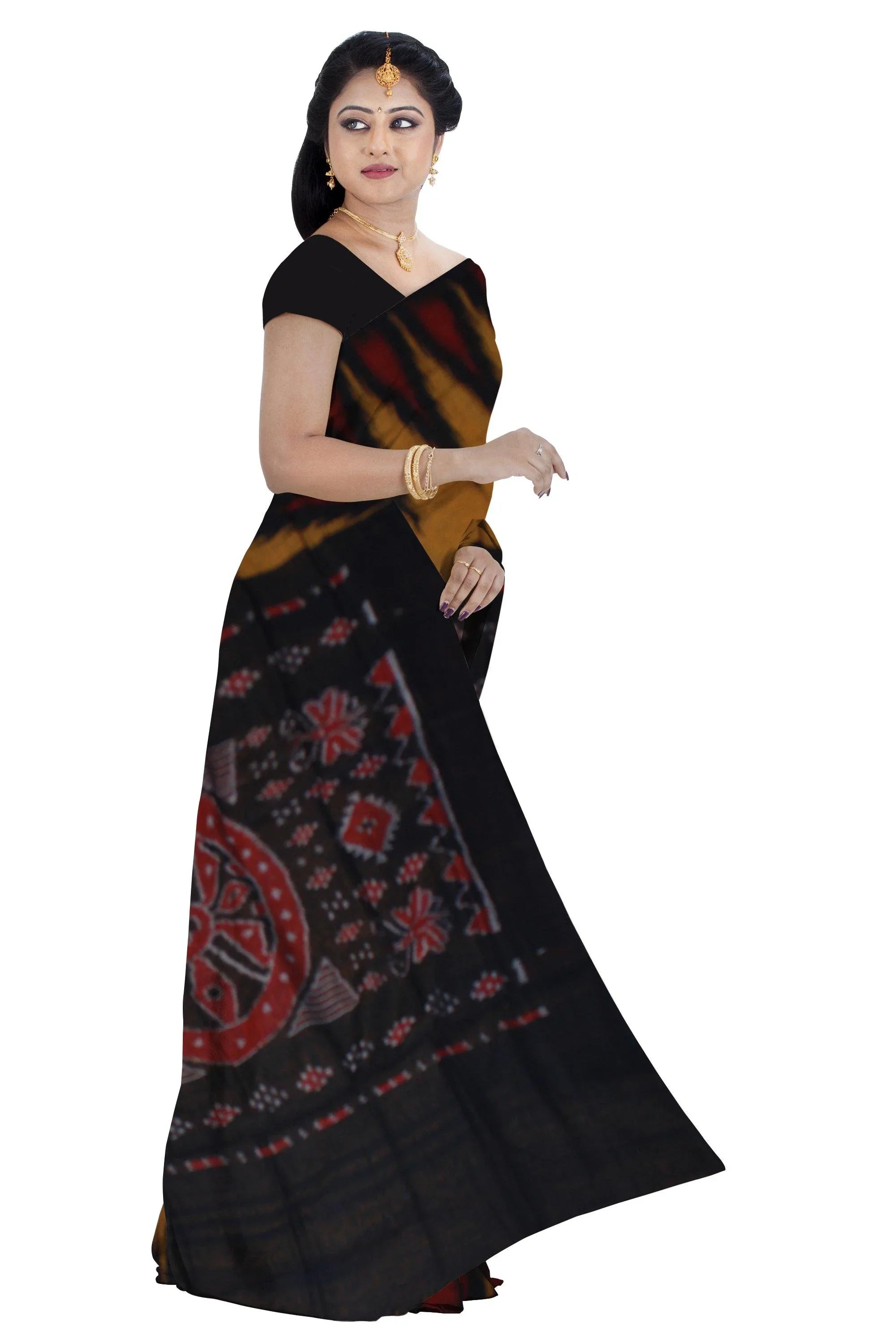 Sambalpuri Fera Cotton Saree is yellow and black color base, with out blouse piece. - Koshali Arts & Crafts Enterprise