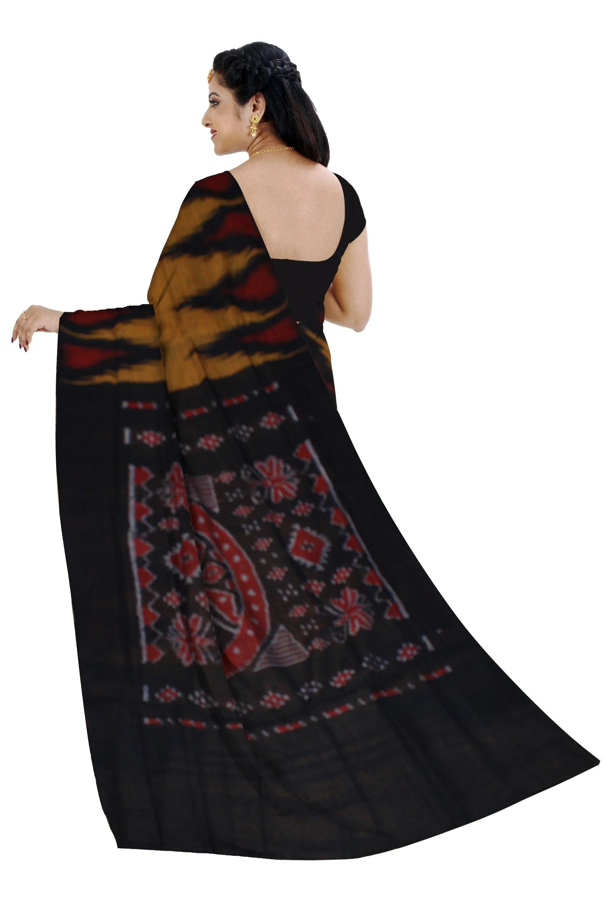 Sambalpuri Fera Cotton Saree is yellow and black color base, with out blouse piece. - Koshali Arts & Crafts Enterprise