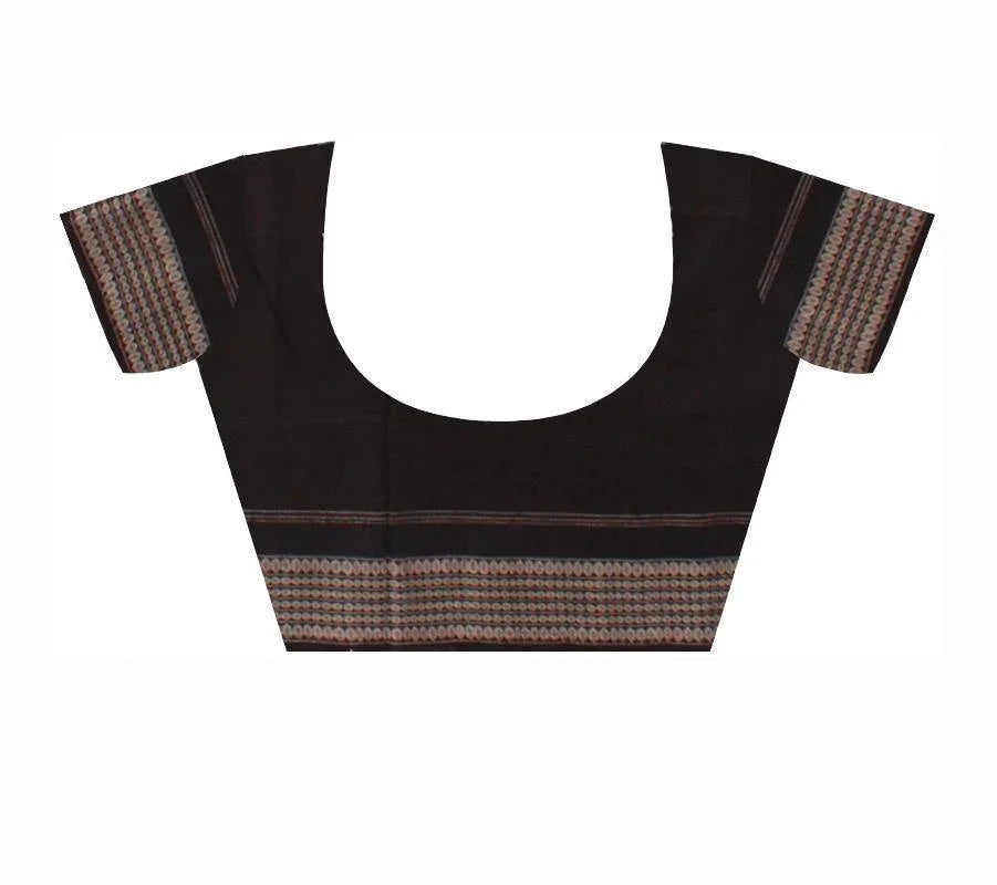 Sambalpuri IKAT saree in red and black mix with leaf design with blouse piece - Koshali Arts & Crafts Enterprise