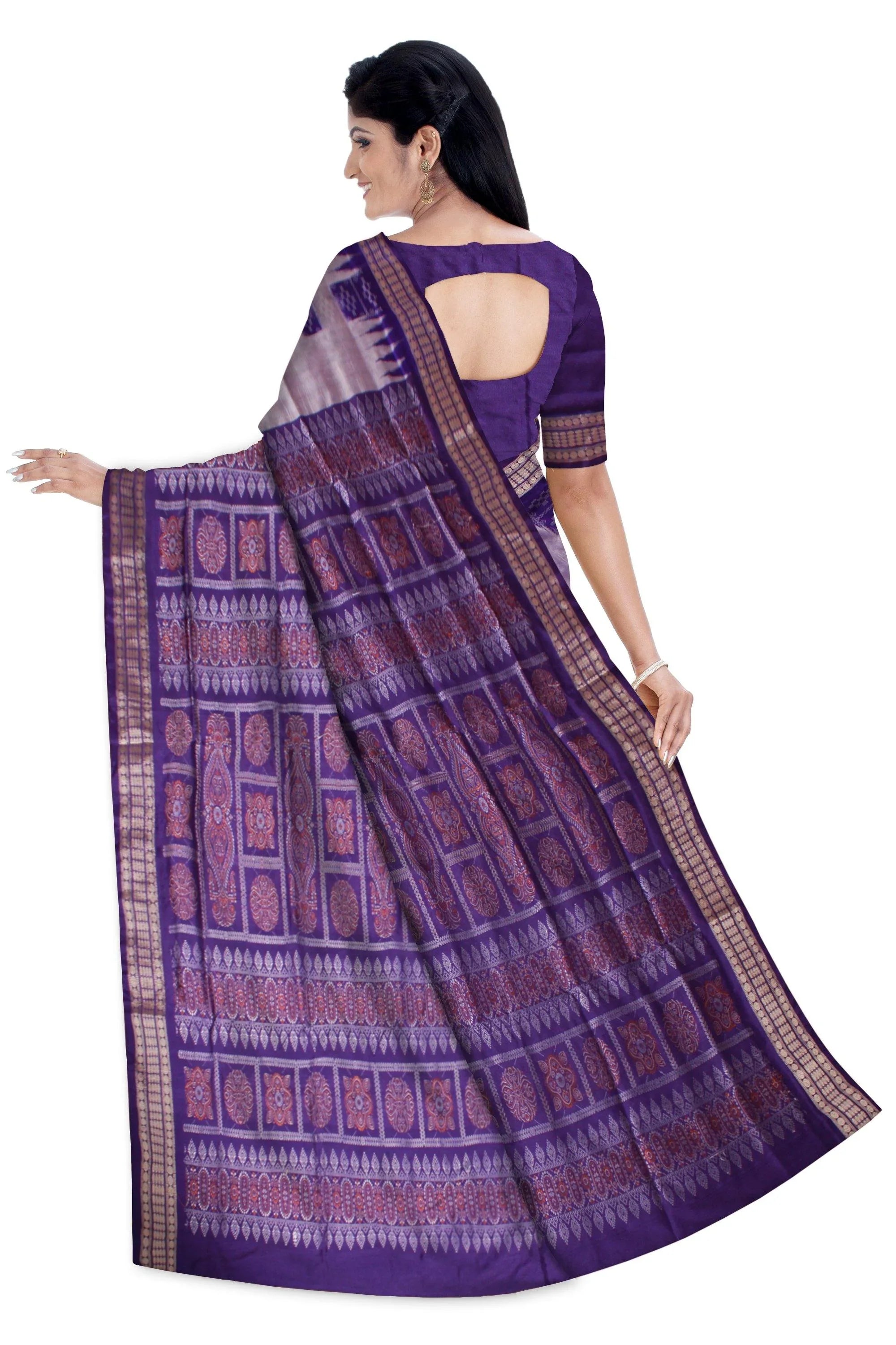 Sambalpuri gray blue chandua pata with blouse piece - Koshali Arts & Crafts Enterprise