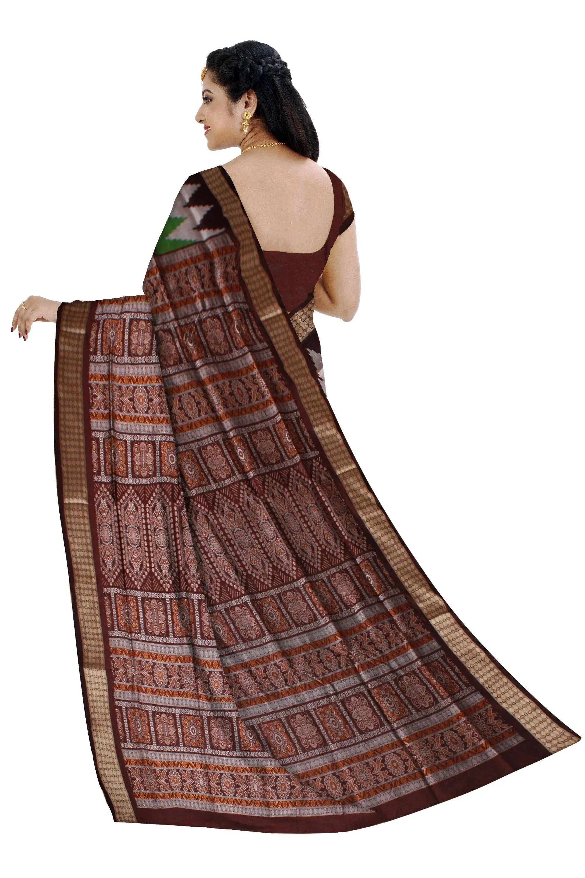 Green buti design pata saree with blouse piece - Koshali Arts & Crafts Enterprise