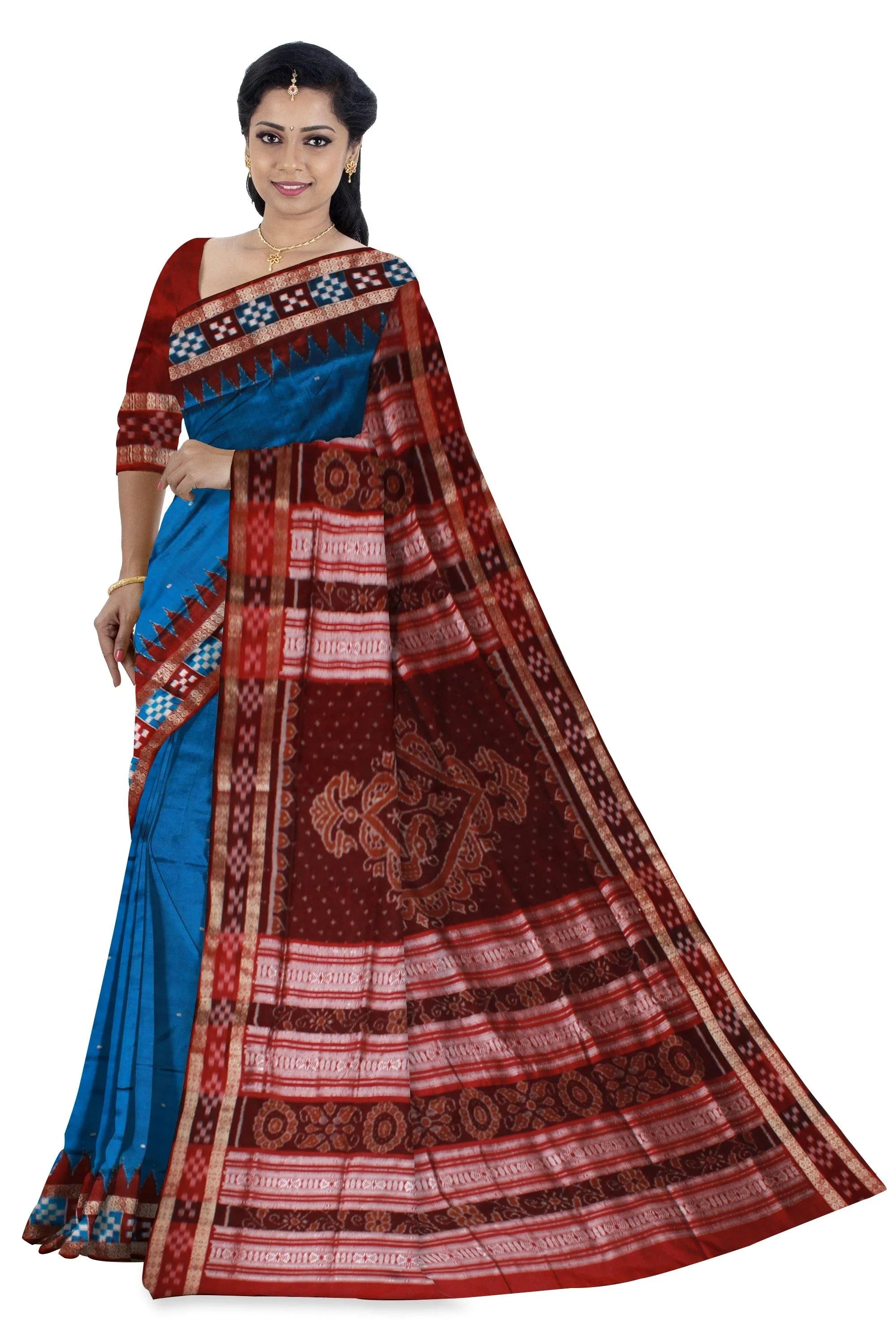 Pasapali border pata in blue color with blouse piece. - Koshali Arts & Crafts Enterprise