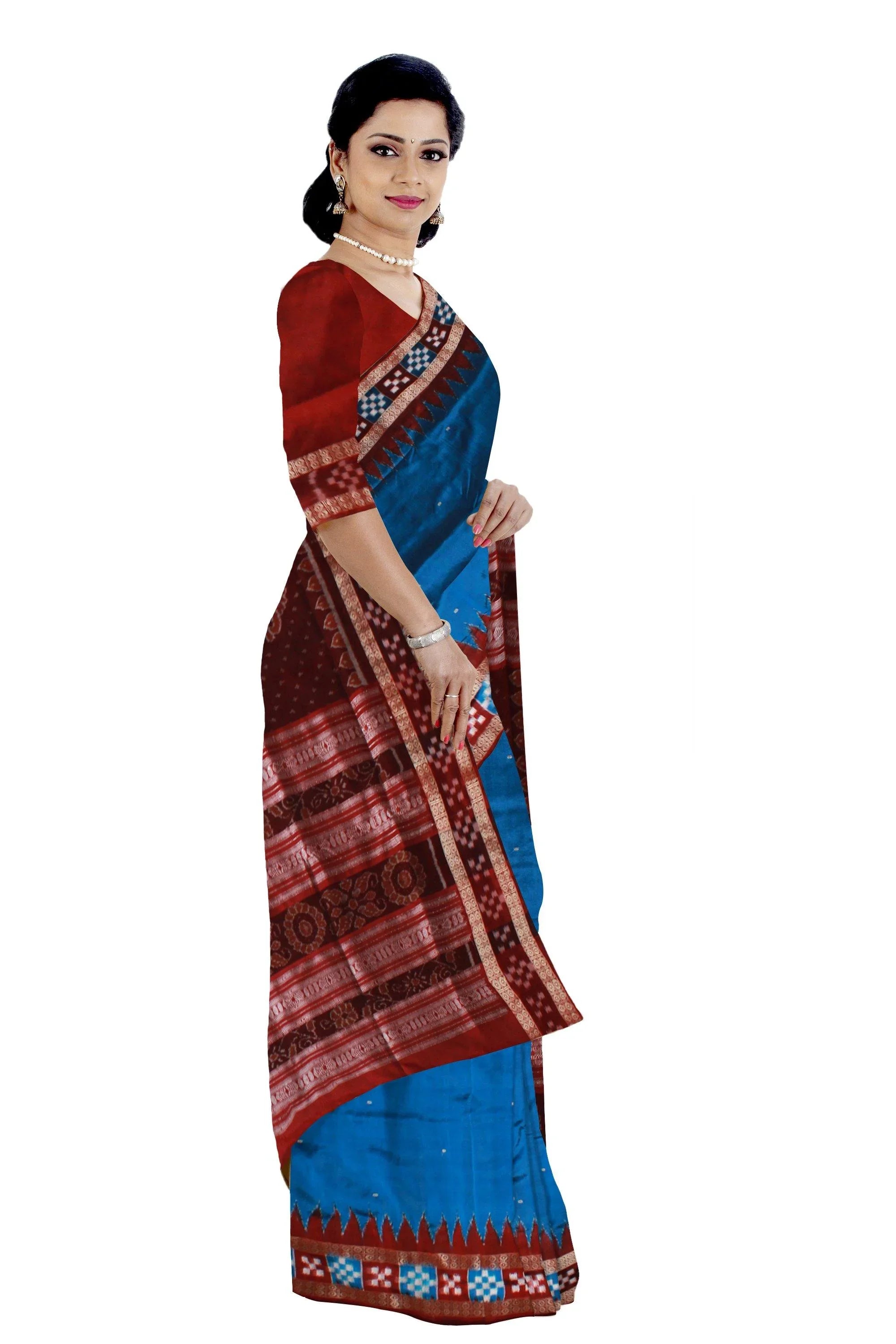 Pasapali border pata in blue color with blouse piece. - Koshali Arts & Crafts Enterprise