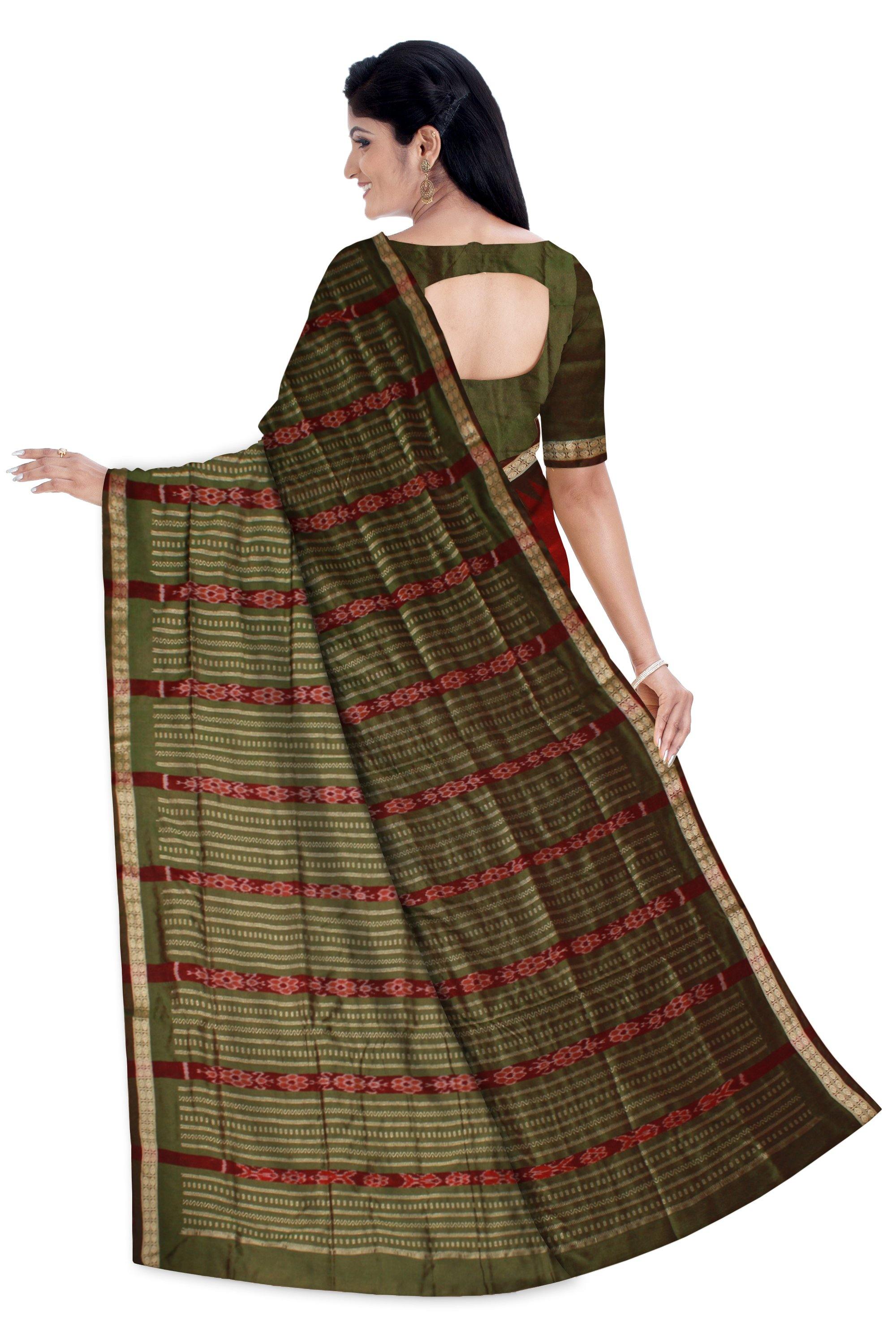 Red color pata with green border. Available with blouse piece - Koshali Arts & Crafts Enterprise