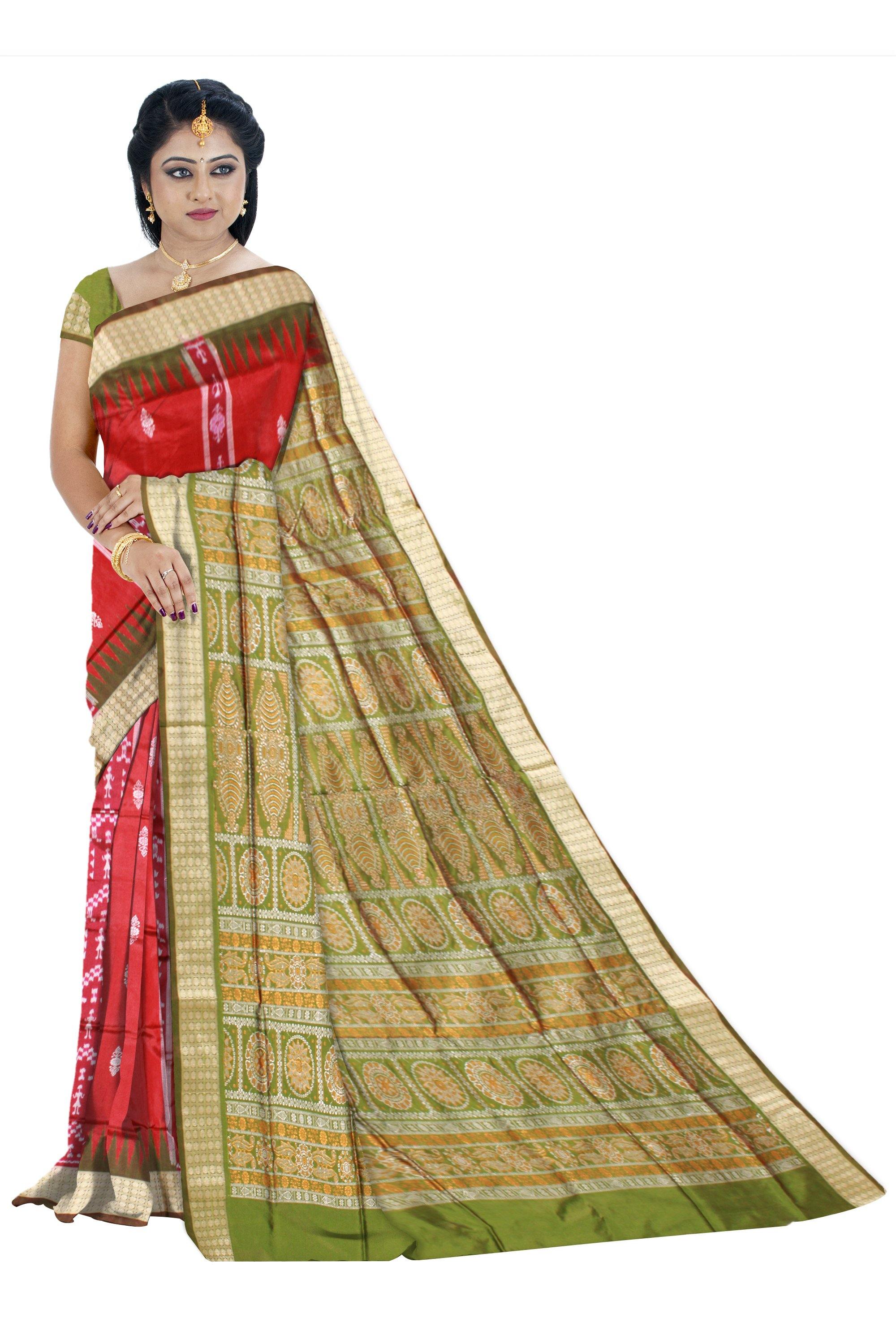 Maroon Color pata saree with green border. Available with blouse piece. - Koshali Arts & Crafts Enterprise