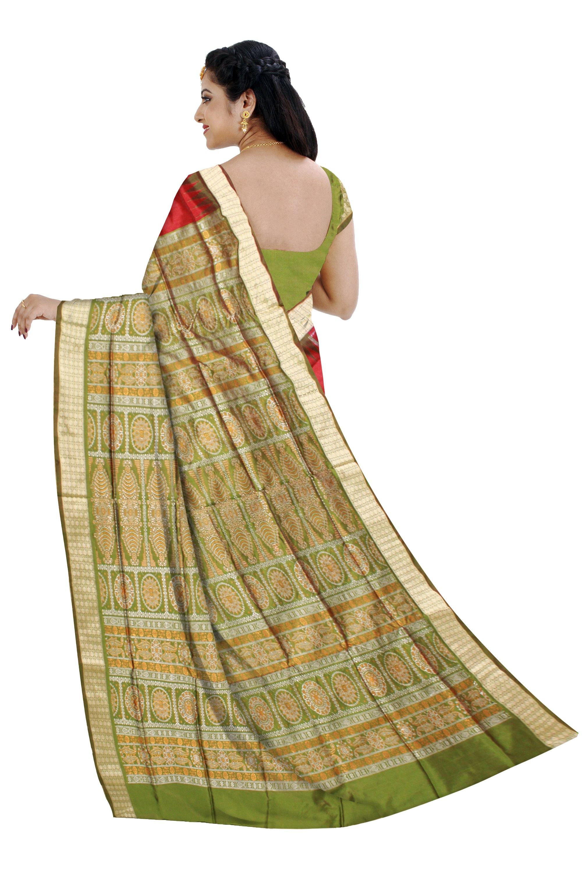 Maroon Color pata saree with green border. Available with blouse piece. - Koshali Arts & Crafts Enterprise