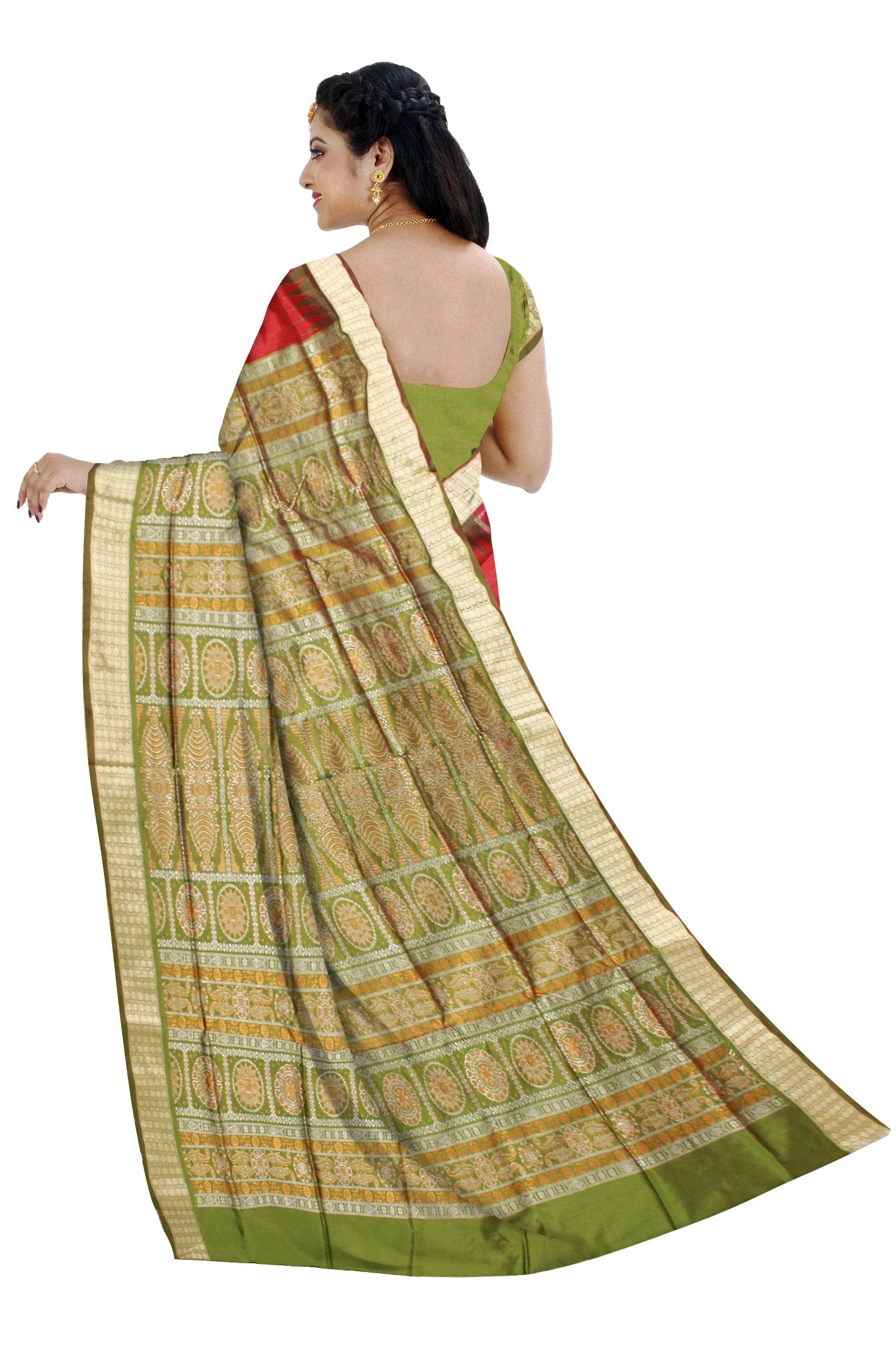 Maroon Color pata saree with green border. Available with blouse piece. - Koshali Arts & Crafts Enterprise