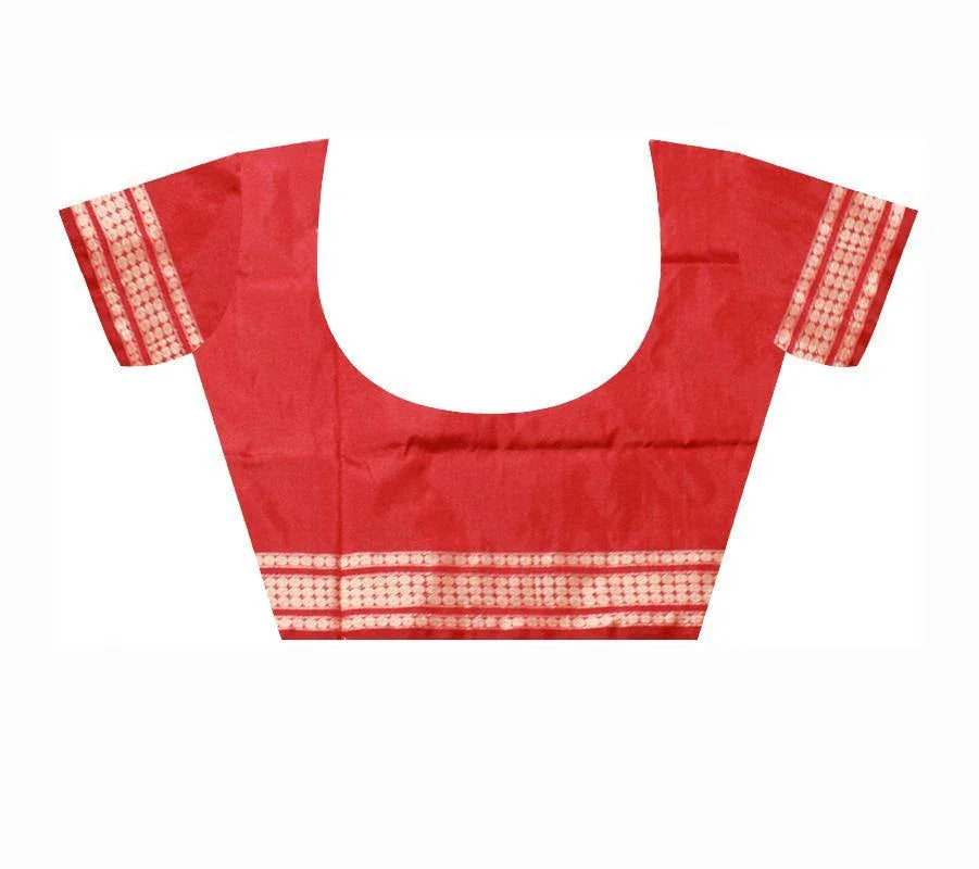 Sonepur chandua pasapali pata saree in chandan and red color. - Koshali Arts & Crafts Enterprise