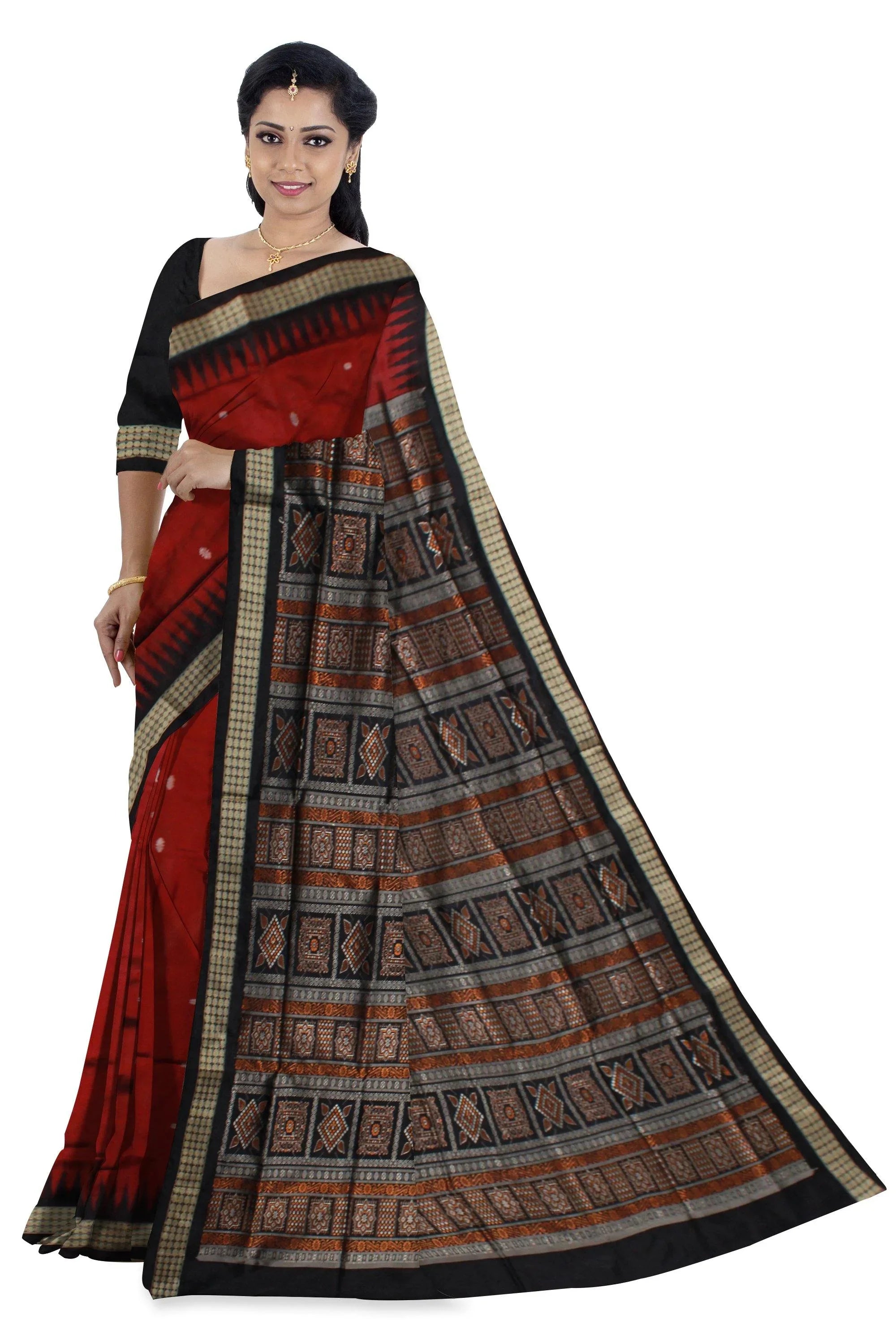 Maroon color sonepuri pata saree. - Koshali Arts & Crafts Enterprise