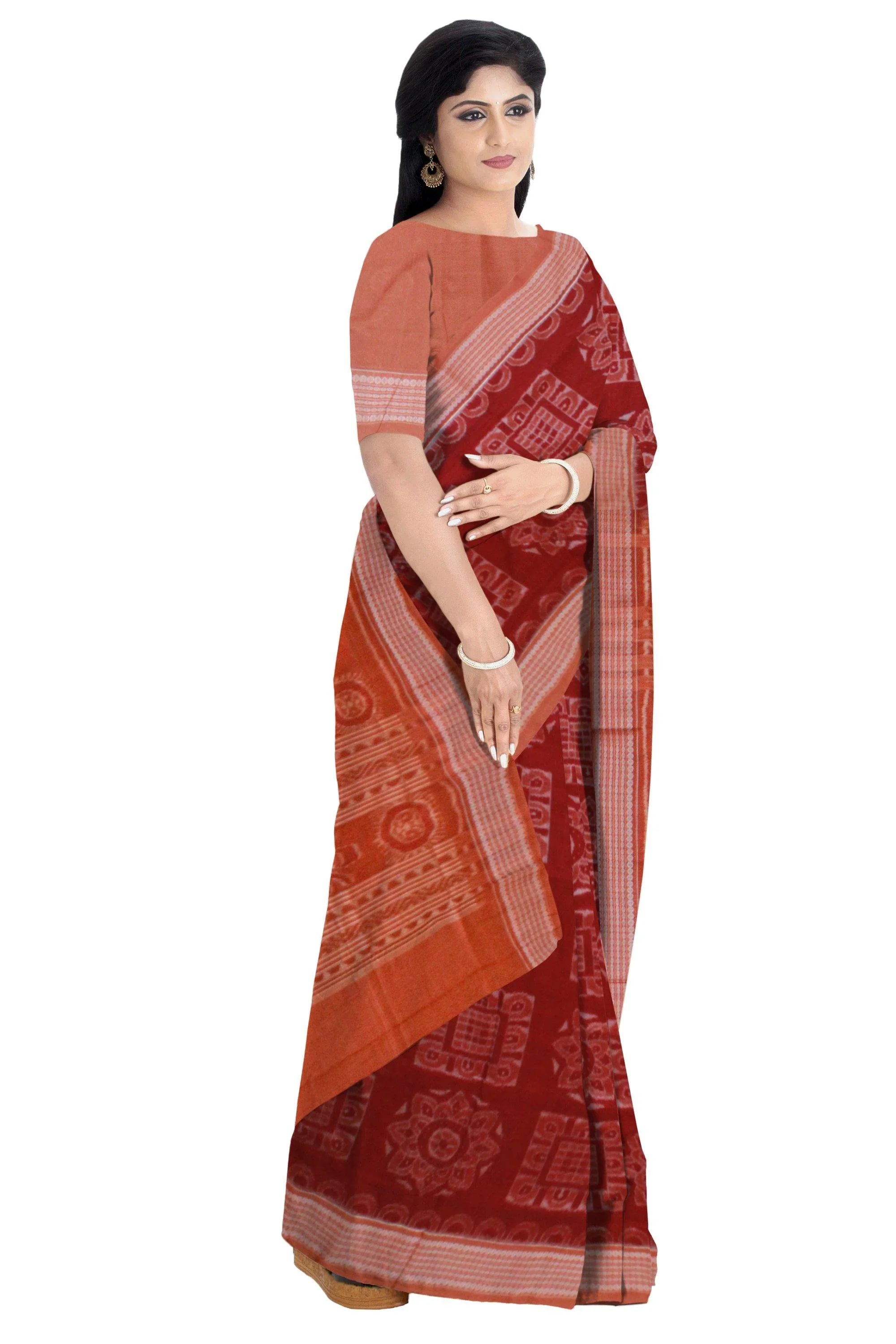 Brown color sambalpuri cotton saree with blouse piece. - Koshali Arts & Crafts Enterprise