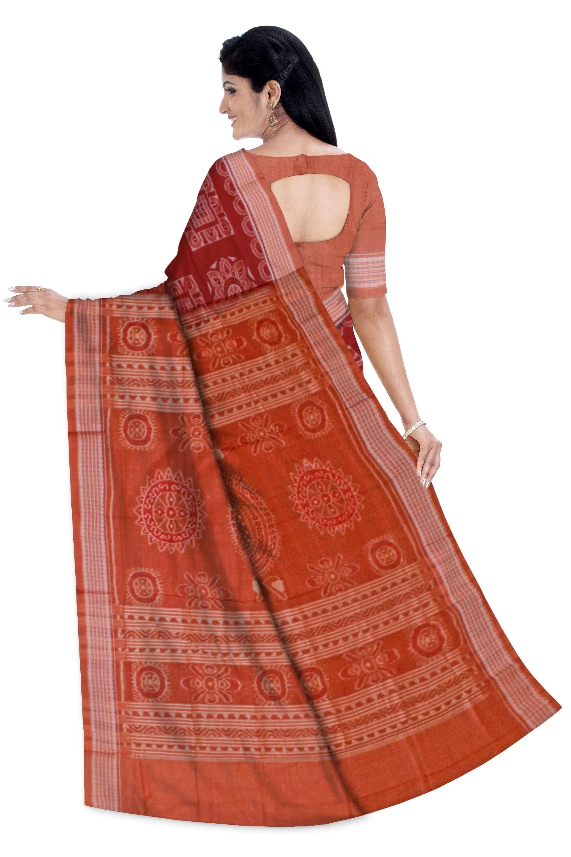 Brown color sambalpuri cotton saree with blouse piece. - Koshali Arts & Crafts Enterprise