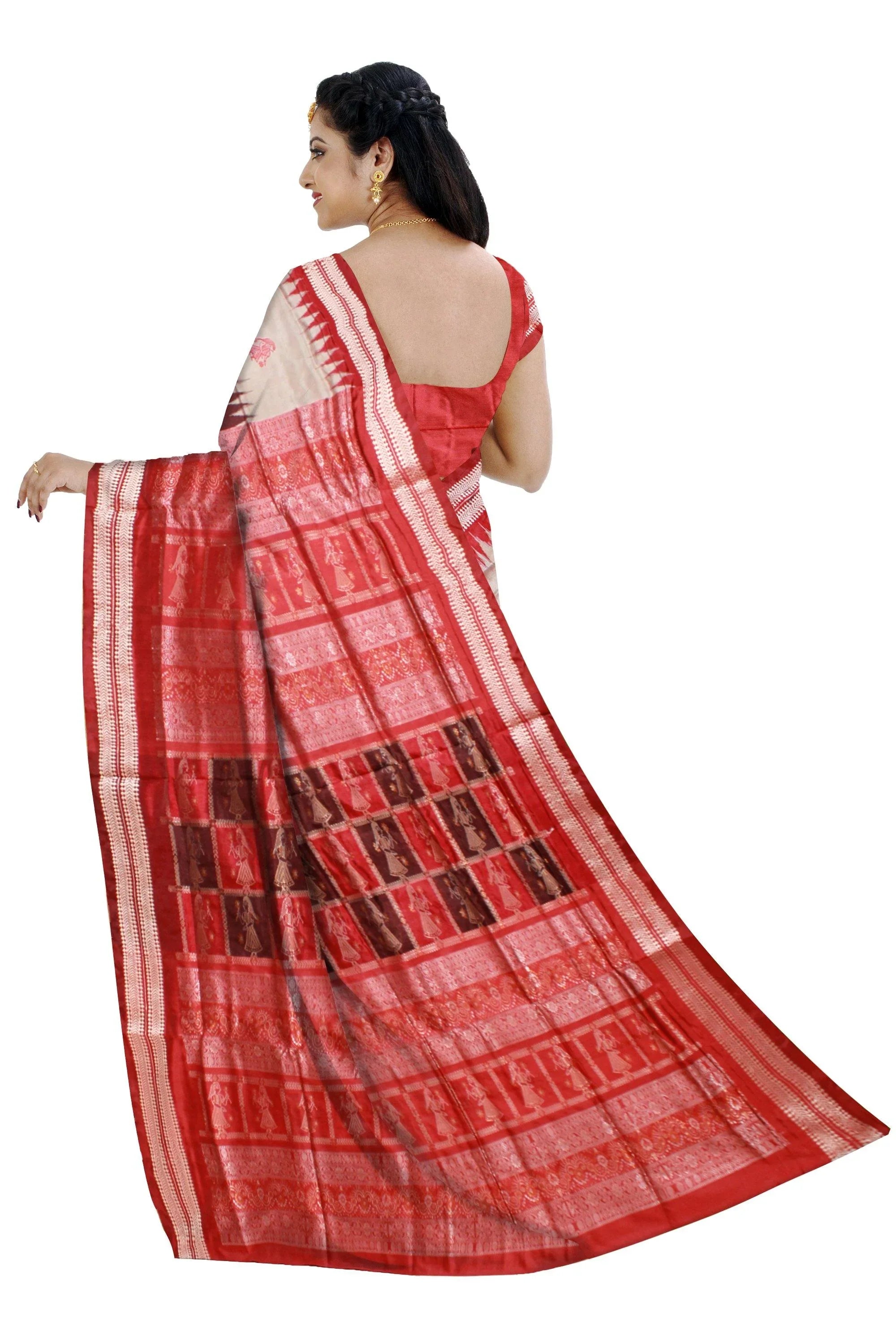 Gray and Brown mix doll print pata saree with blouse piece. - Koshali Arts & Crafts Enterprise