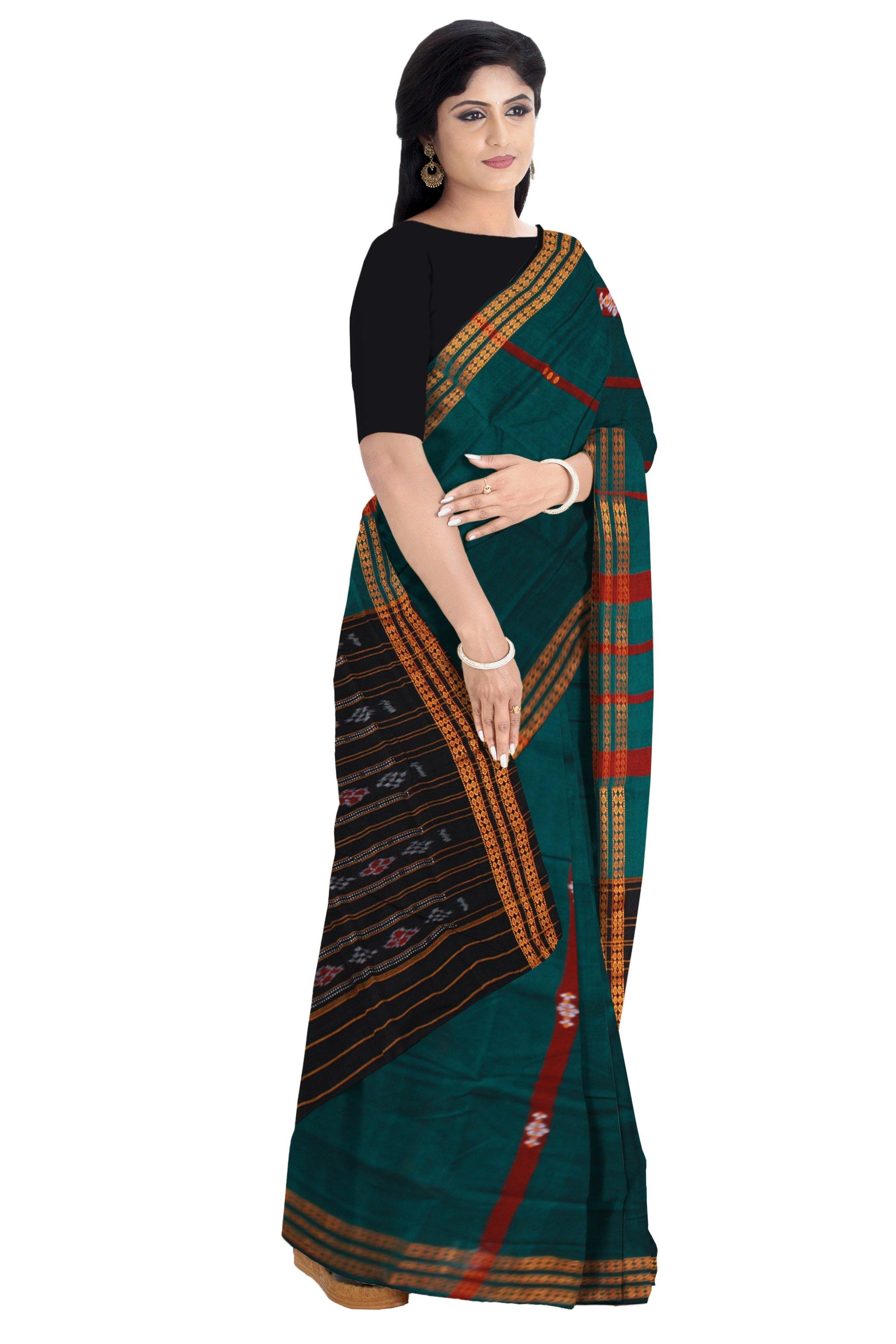 An Sambalpuri saree in green color with Bomkei flower pattern Without Blouse piece - Koshali Arts & Crafts Enterprise