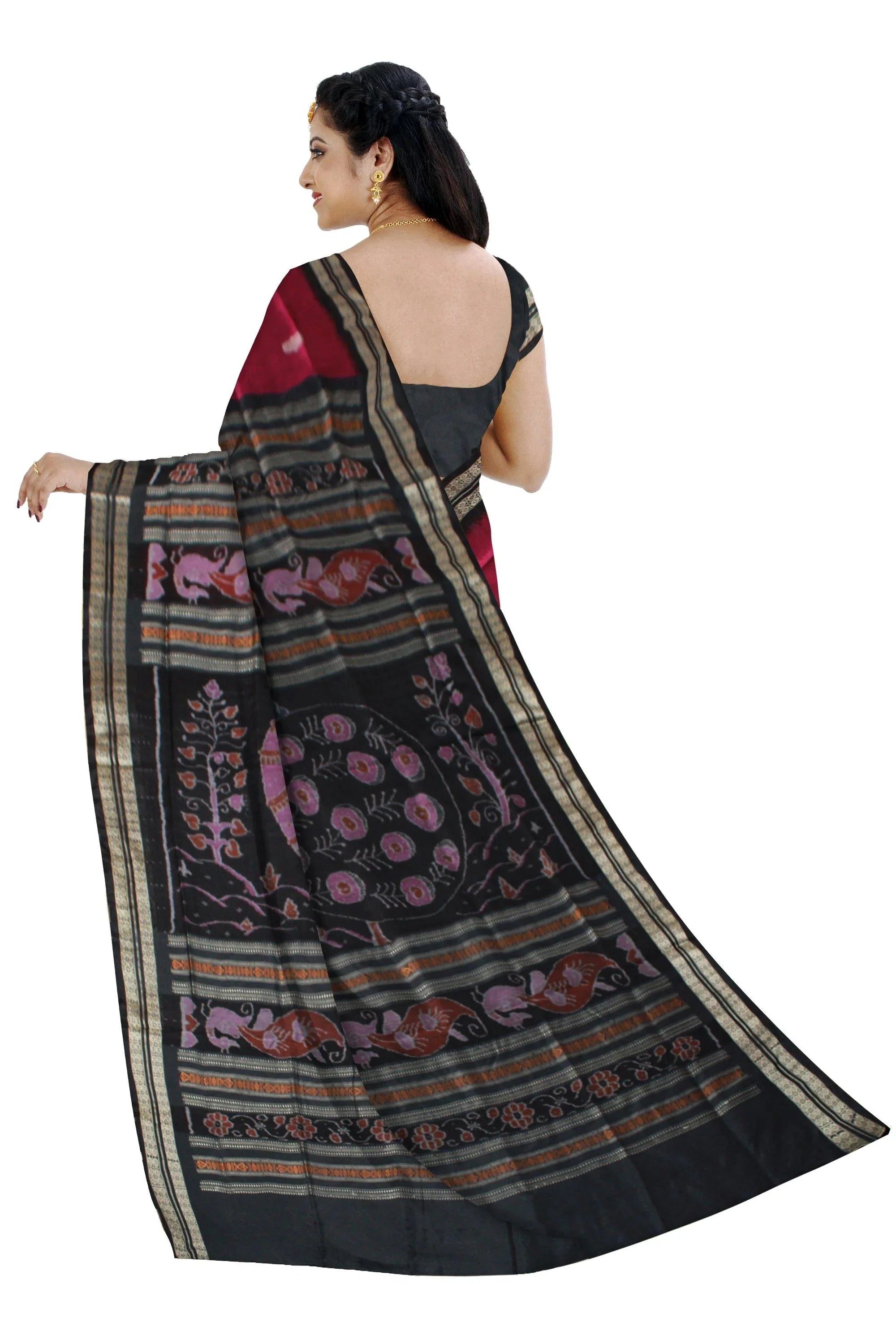 Exclusive pink and black mix pata saree with blouse piece - Koshali Arts & Crafts Enterprise