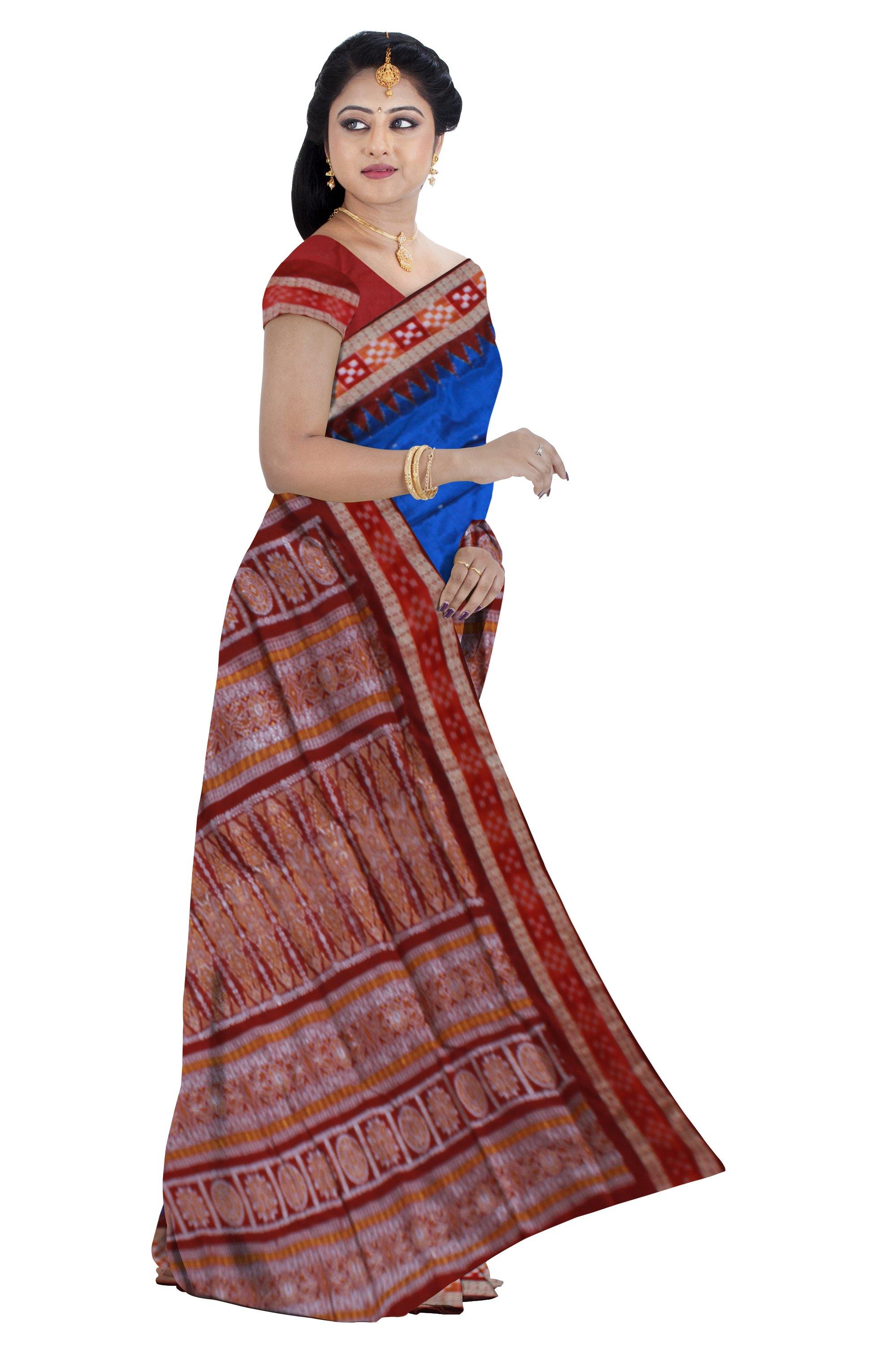 Exclusive Sambalpuri pata saree In Blue Color With Blouse Piece - Koshali Arts & Crafts Enterprise