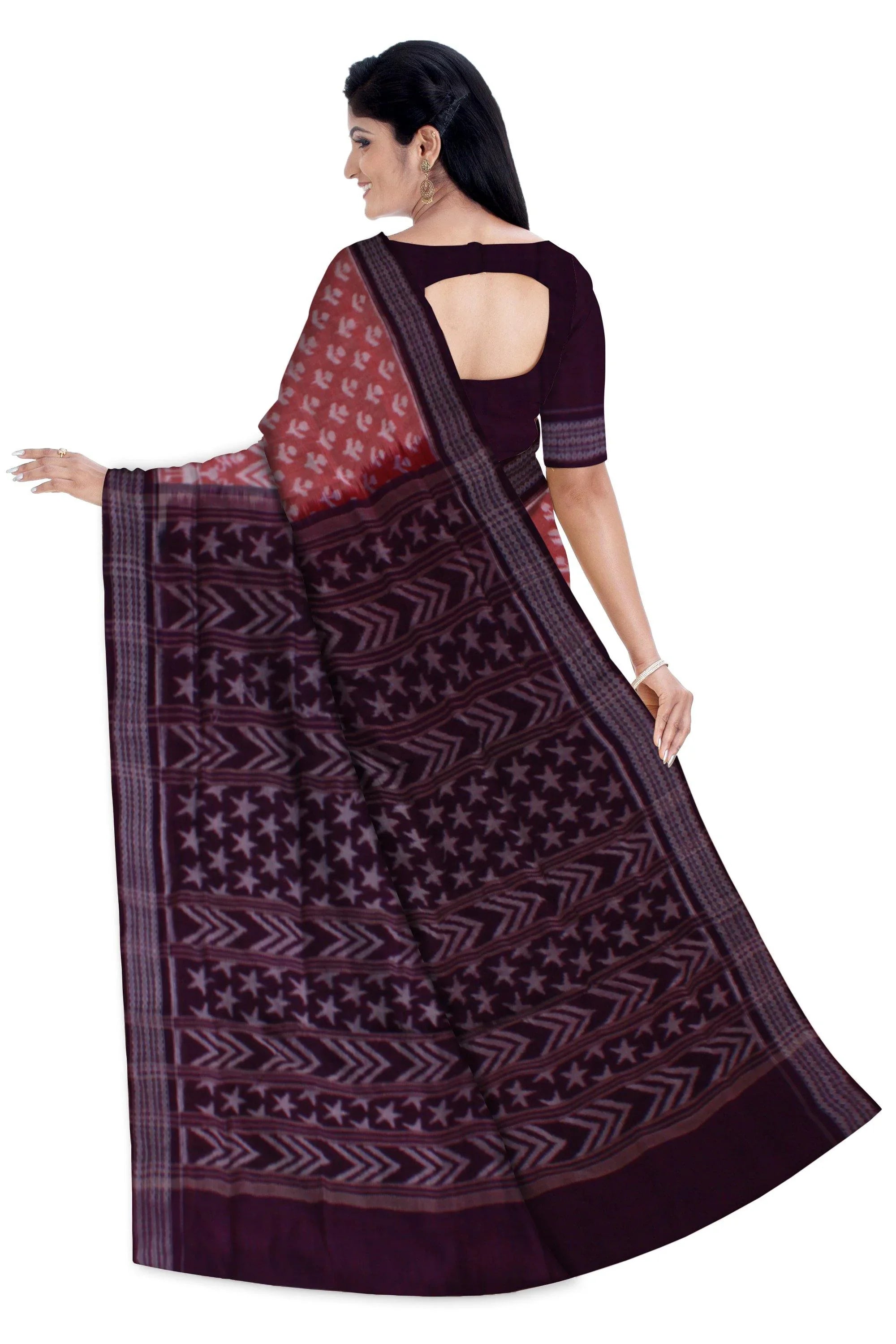 Sambalpuri handwoven cotton saree with star print with blouse piece - Koshali Arts & Crafts Enterprise