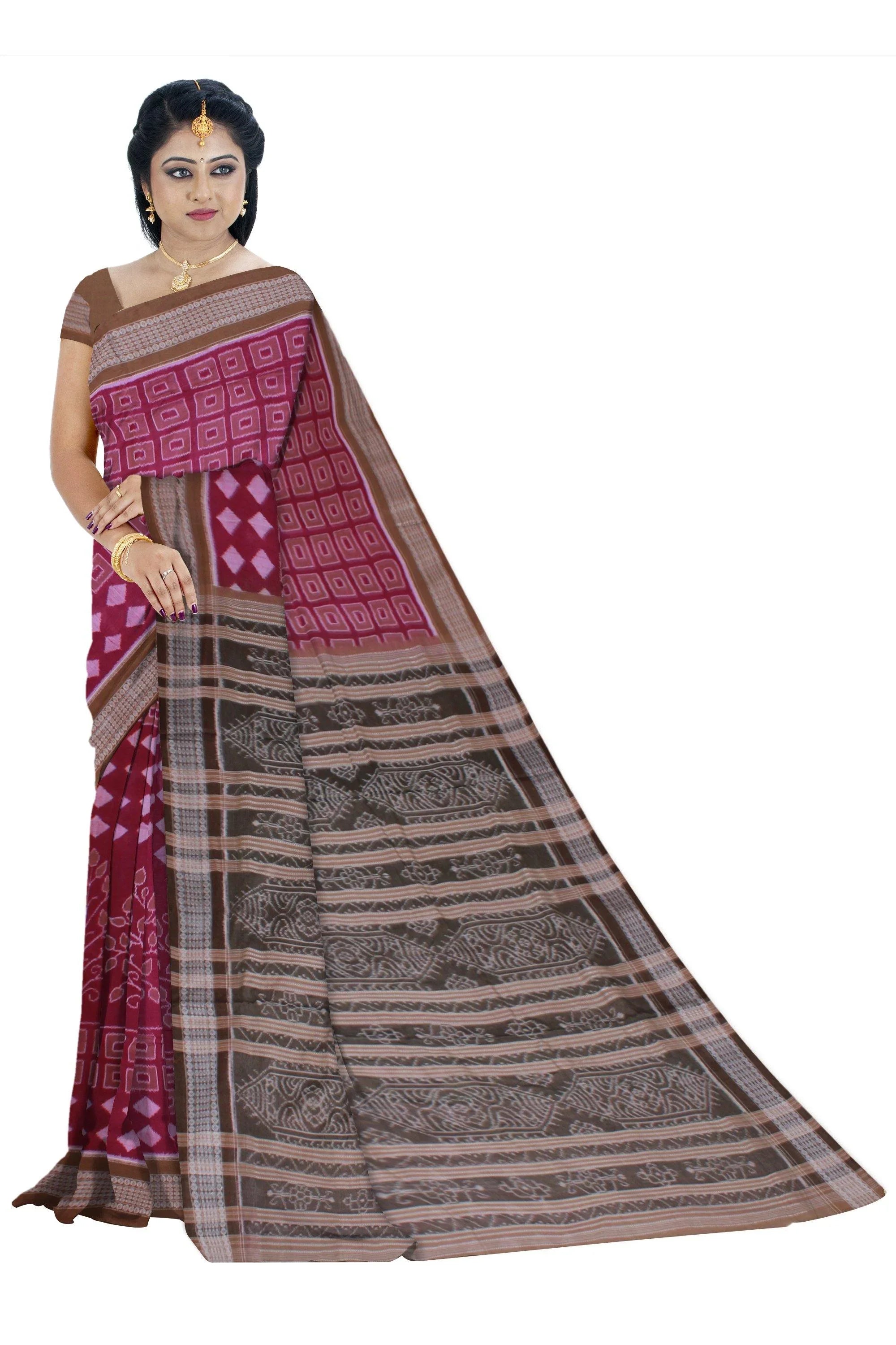 Purple color saree with tree print with blouse piece - Koshali Arts & Crafts Enterprise