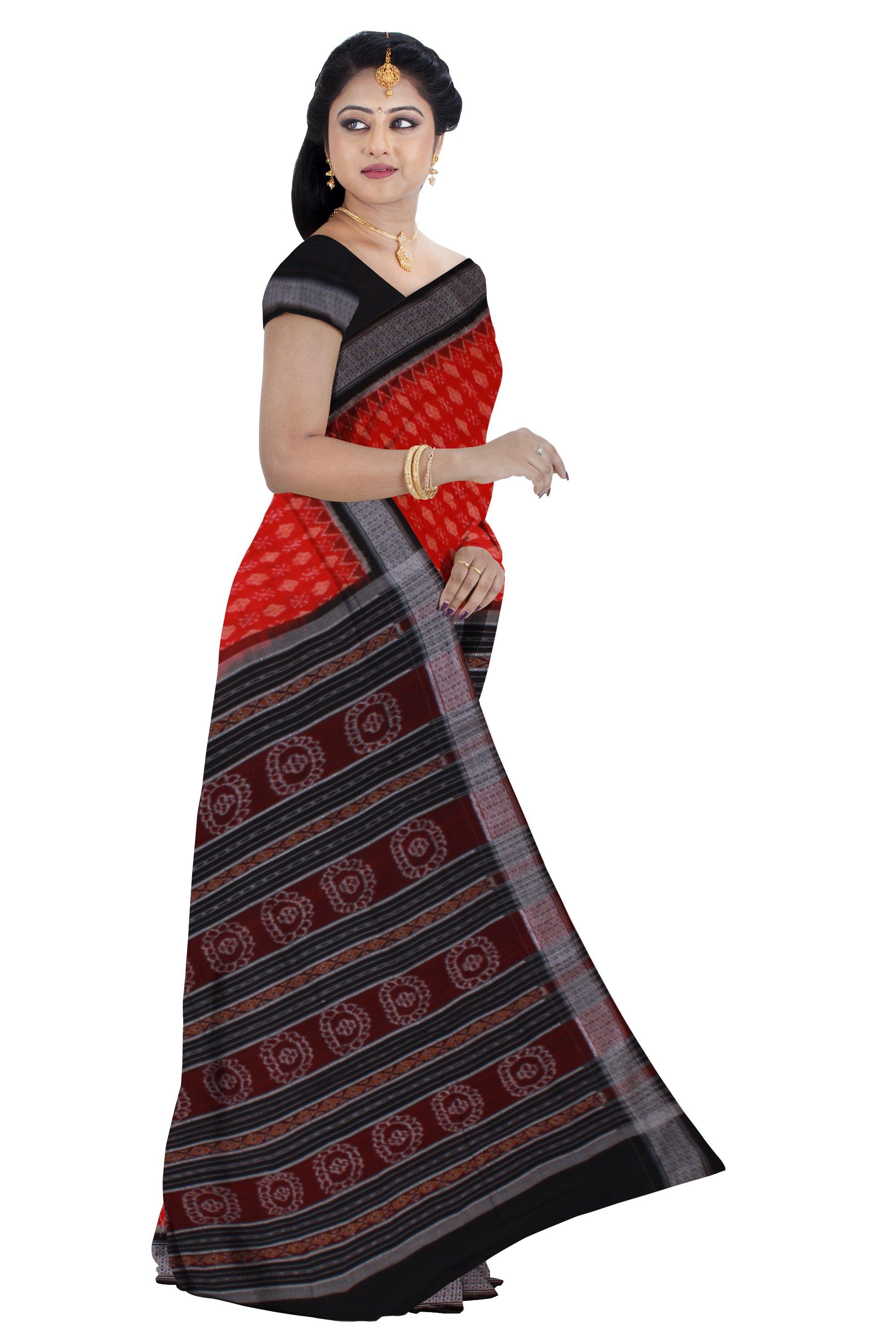 A Rudraksha print Sambalpuri cotton saree with blouse piece - Koshali Arts & Crafts Enterprise