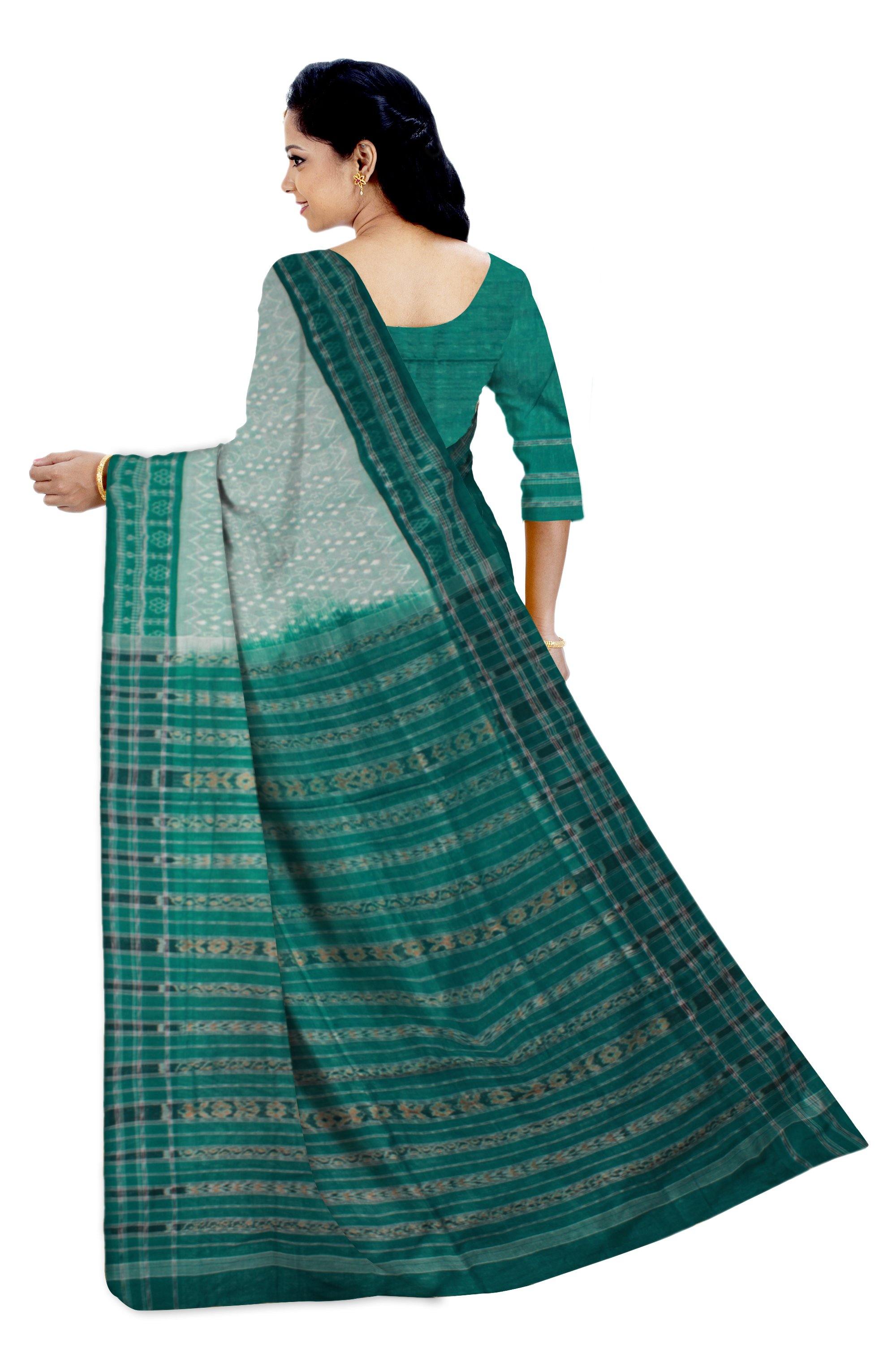 An Sambalpuri handwoven cotton saree in light green color with blouse piece - Koshali Arts & Crafts Enterprise