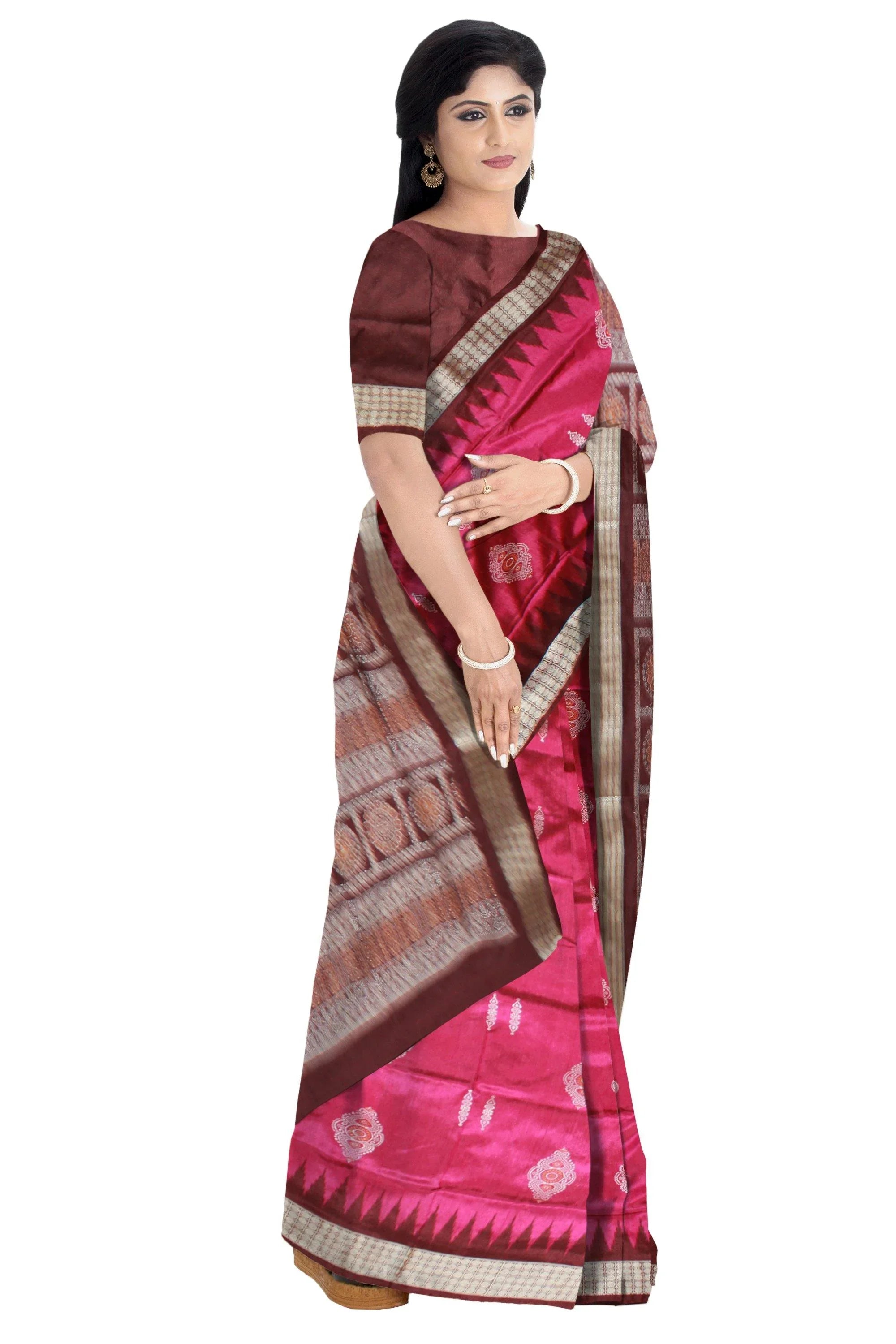 Pink and maroon color Padma pata saree with blouse piece. - Koshali Arts & Crafts Enterprise