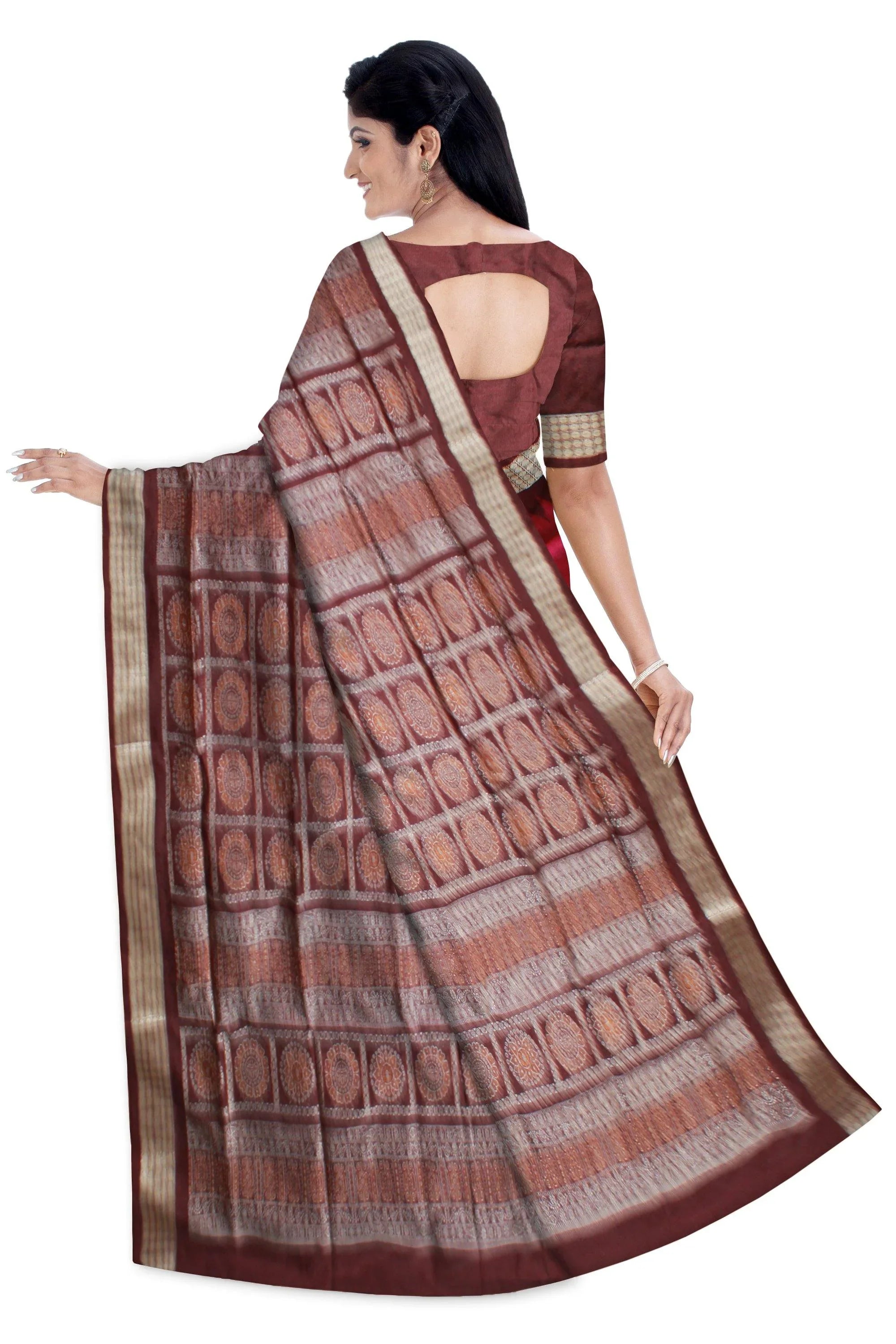 Pink and maroon color Padma pata saree with blouse piece. - Koshali Arts & Crafts Enterprise