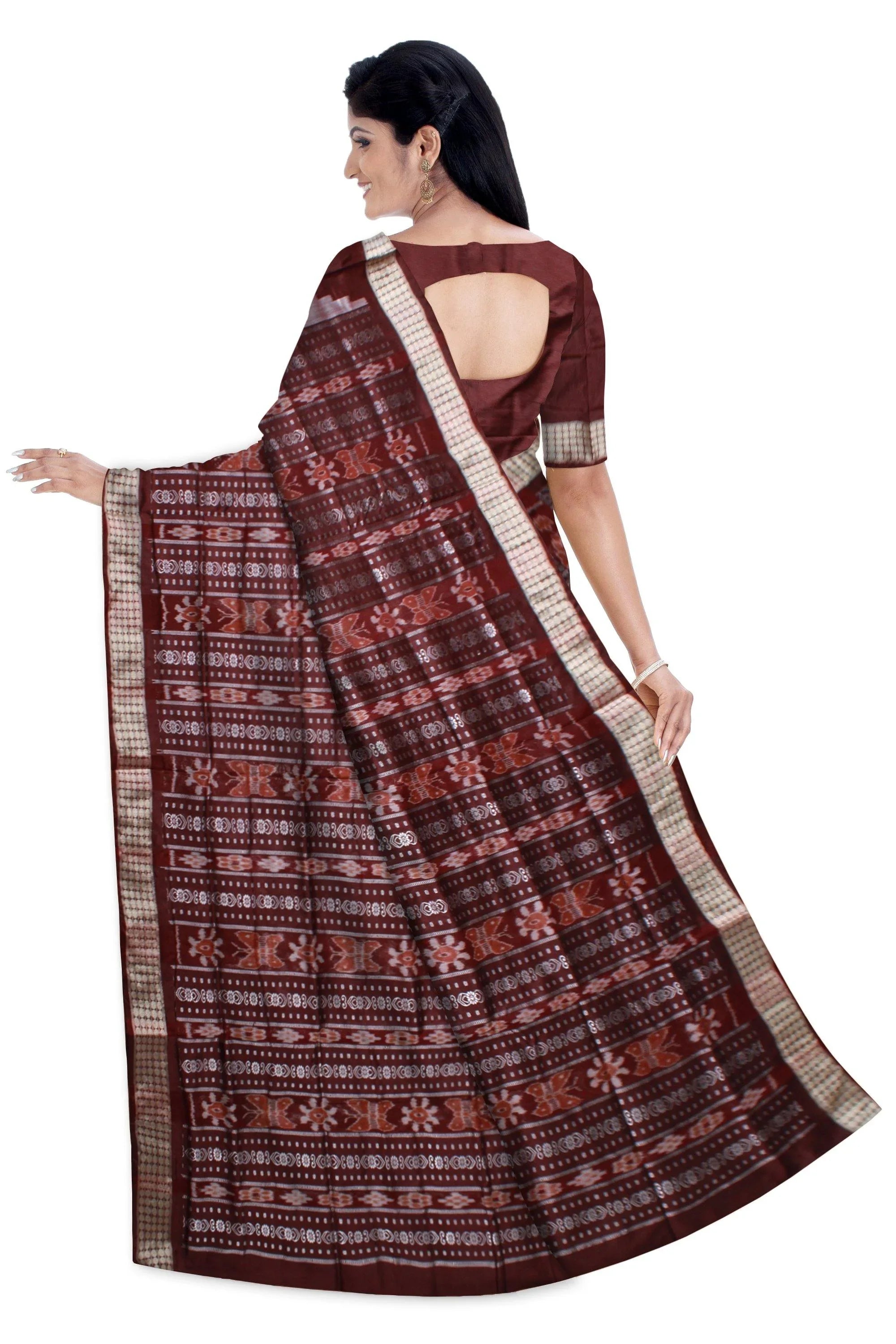 Gray color sapta design pata saree. With blouse piece - Koshali Arts & Crafts Enterprise