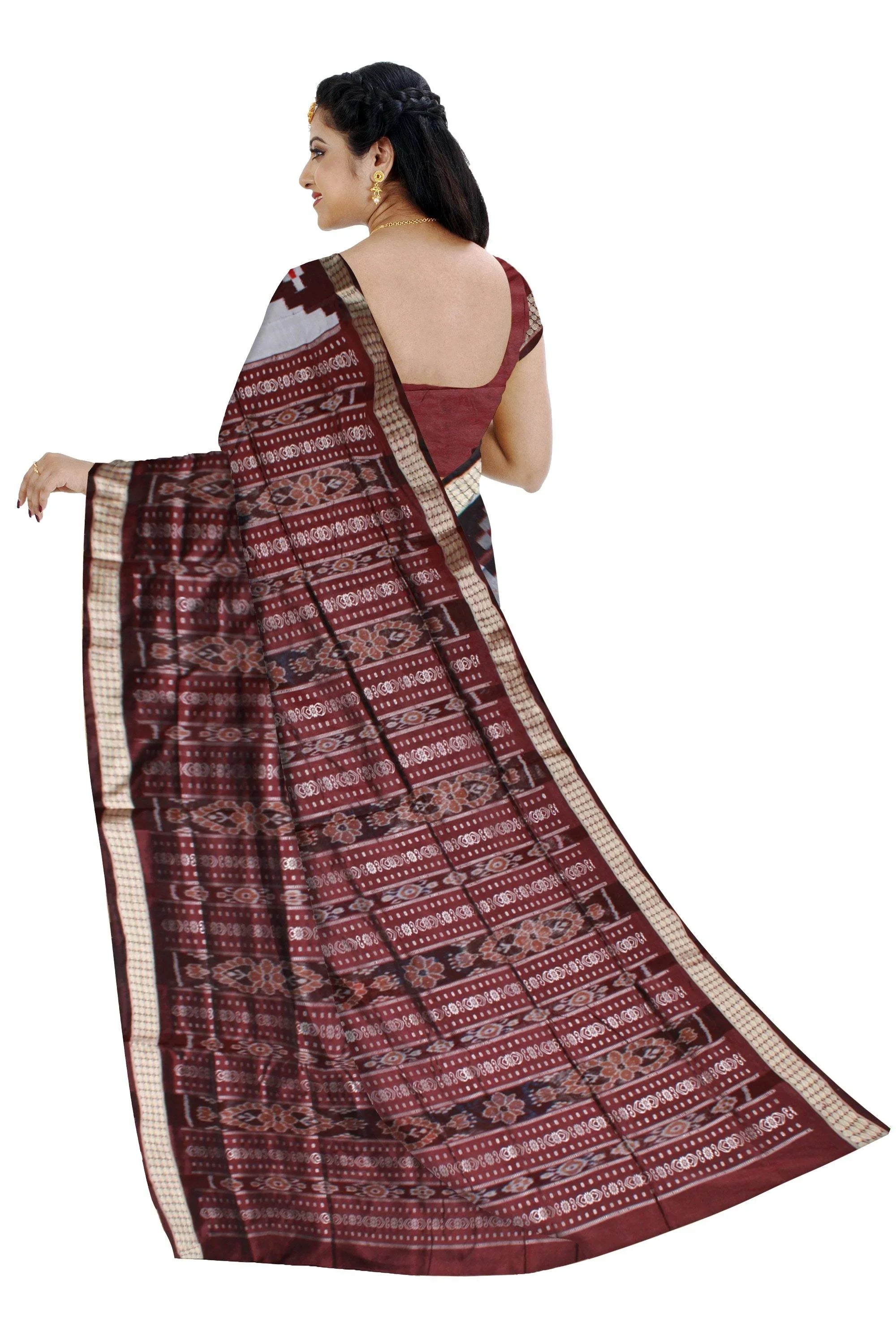 3d Design gray and blue color pata sree with blouse piece. - Koshali Arts & Crafts Enterprise