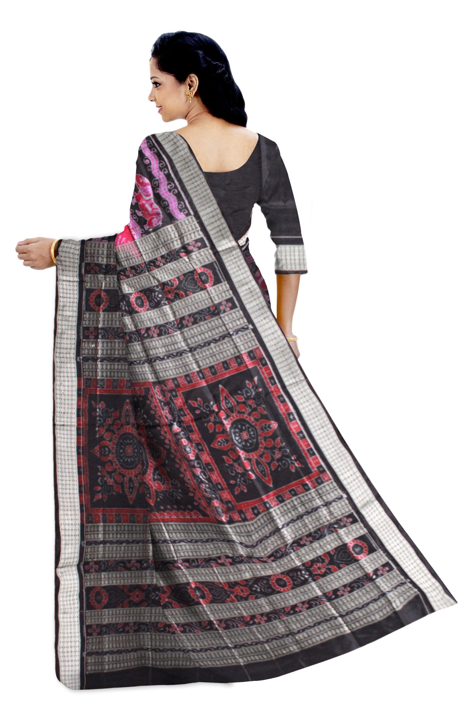 Authentic Sambalpuri Pata saree in pink color With blouse piece - Koshali Arts & Crafts Enterprise