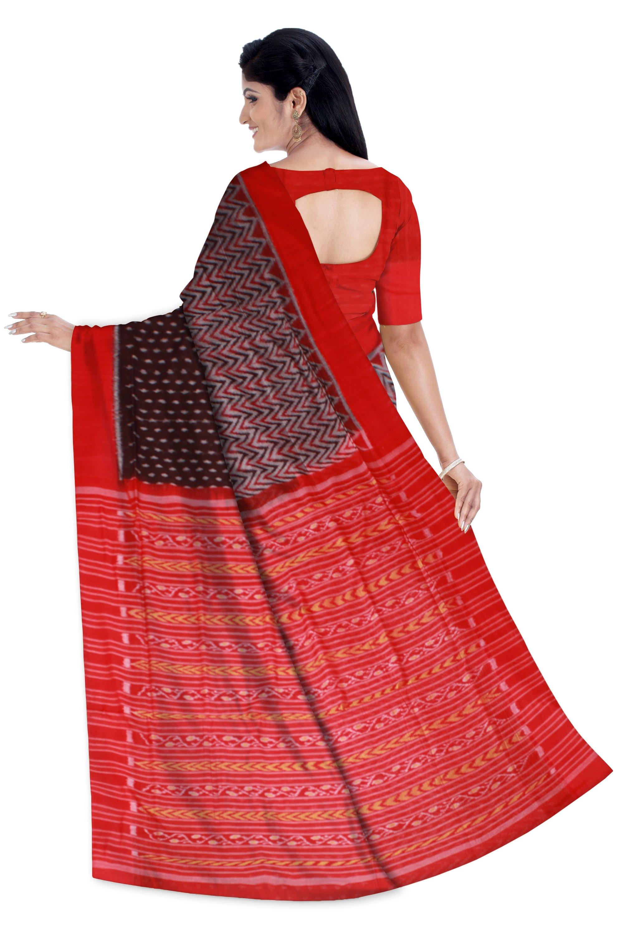 Latest Design Sambalpuri cotton IKAT saree, with Rangoli and Buti design. And plane red border. Available with blouse piece - Koshali Arts & Crafts Enterprise