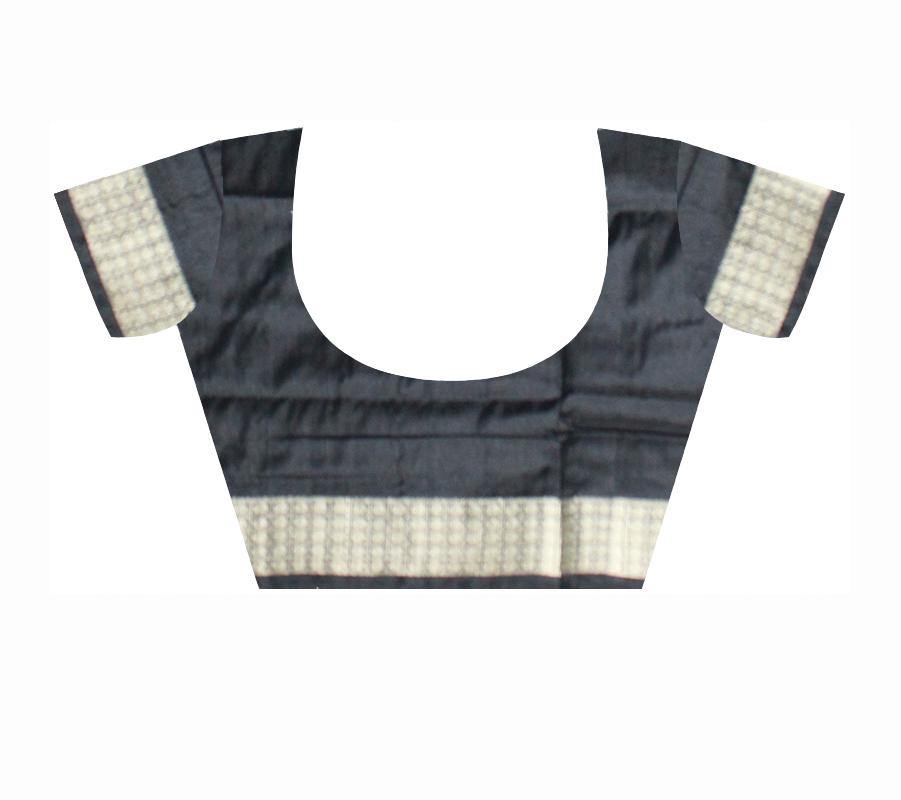 Authentic flora design pure pata saree in blue color with blouse piece - Koshali Arts & Crafts Enterprise