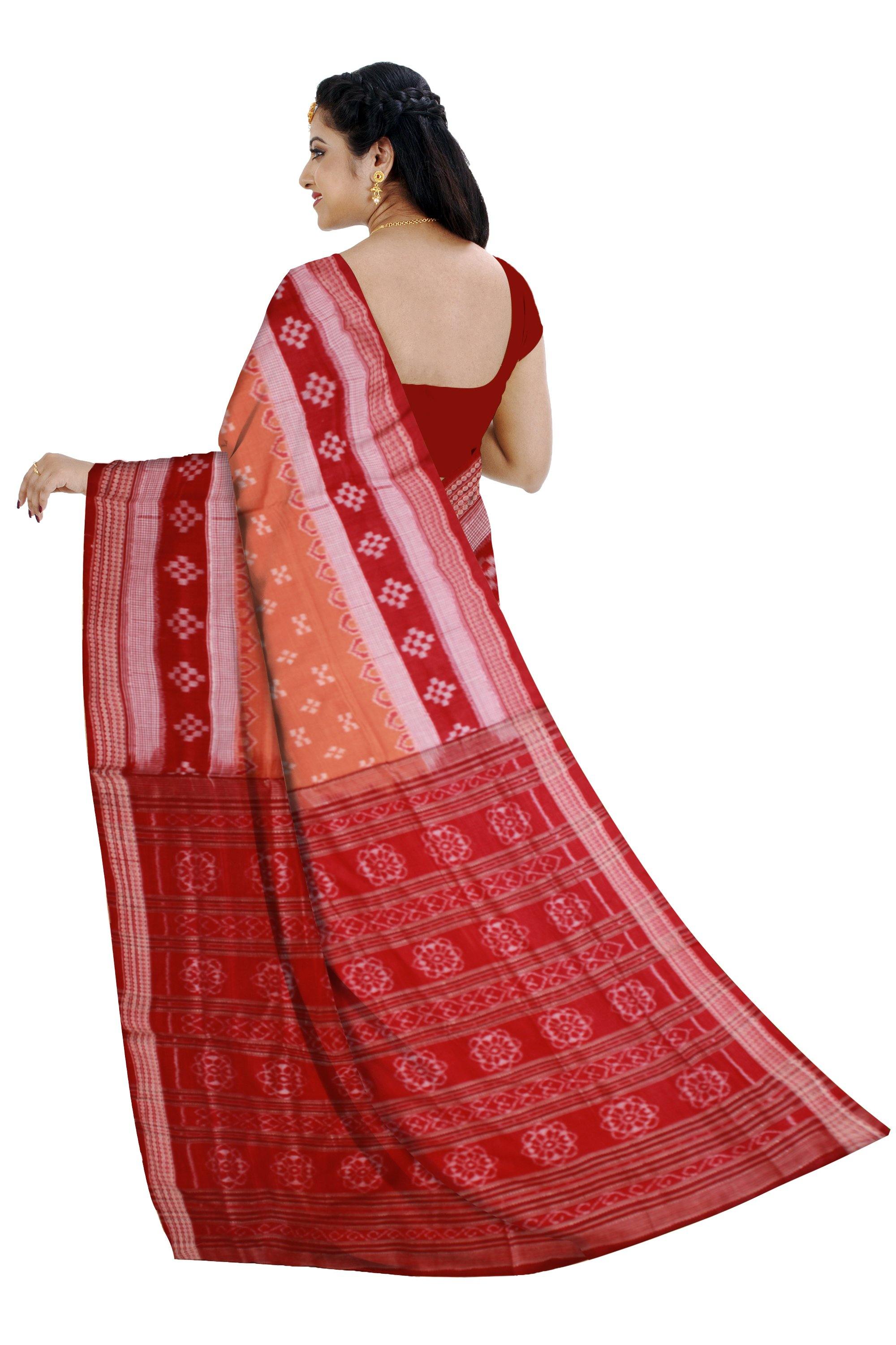 Maroon color sapta print sambalpuri cotton saree with out blouse piece - Koshali Arts & Crafts Enterprise