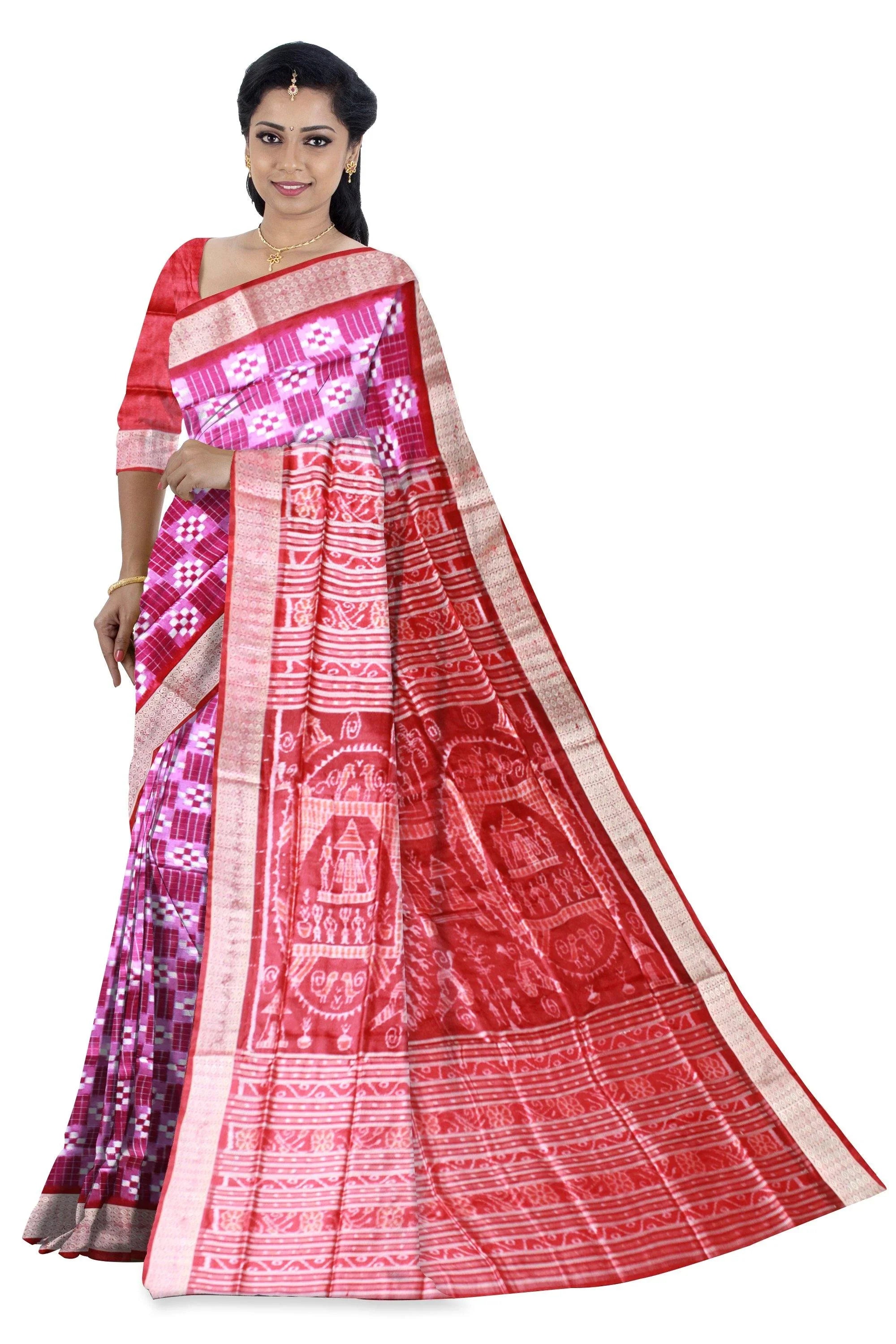 Authentic pata saree in Violet color and sapta print body available piece - Koshali Arts & Crafts Enterprise