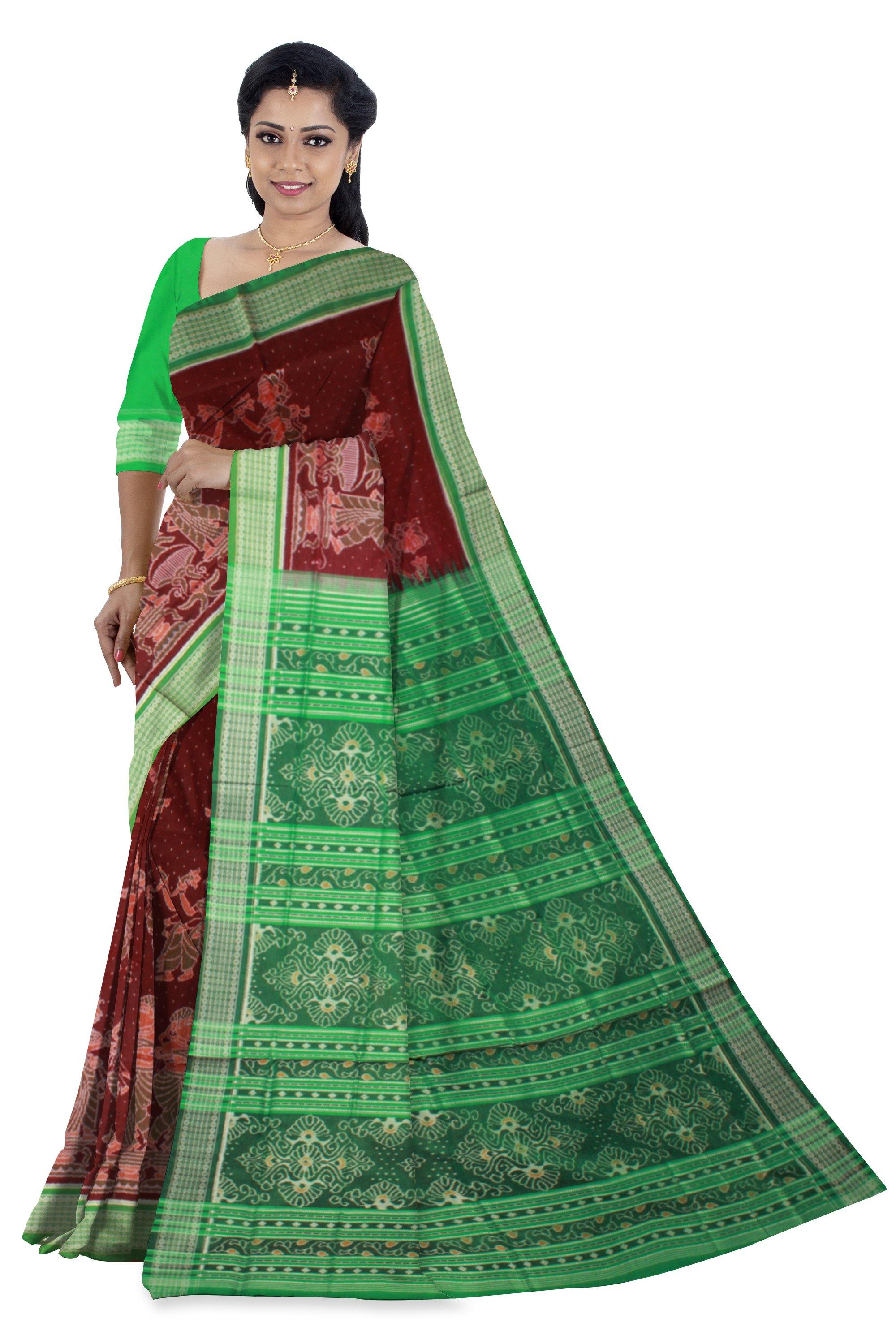 A Brown color IKAT cotton saree with nartaki print with blouse piece - Koshali Arts & Crafts Enterprise