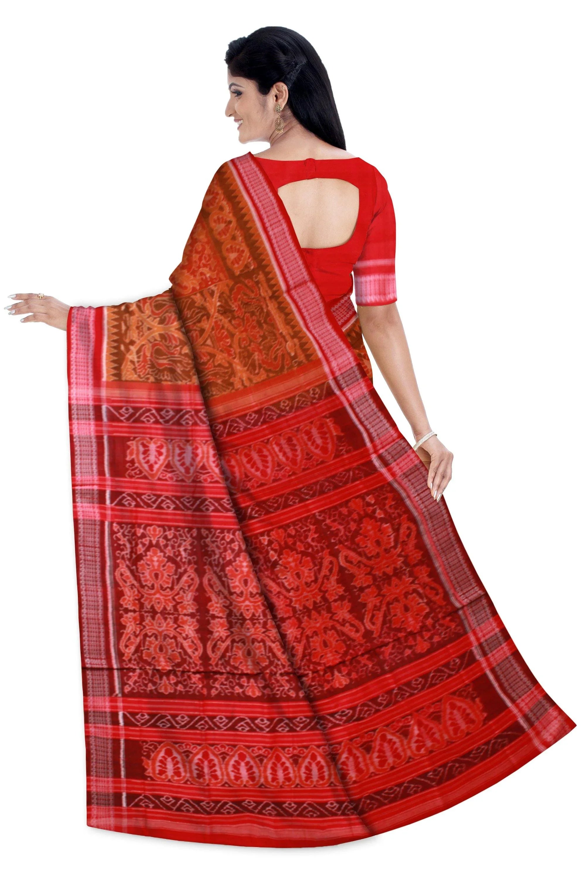 An authentic Sambalpuri cotton saree with fish and Swan print in yellow color with blouse piece - Koshali Arts & Crafts Enterprise