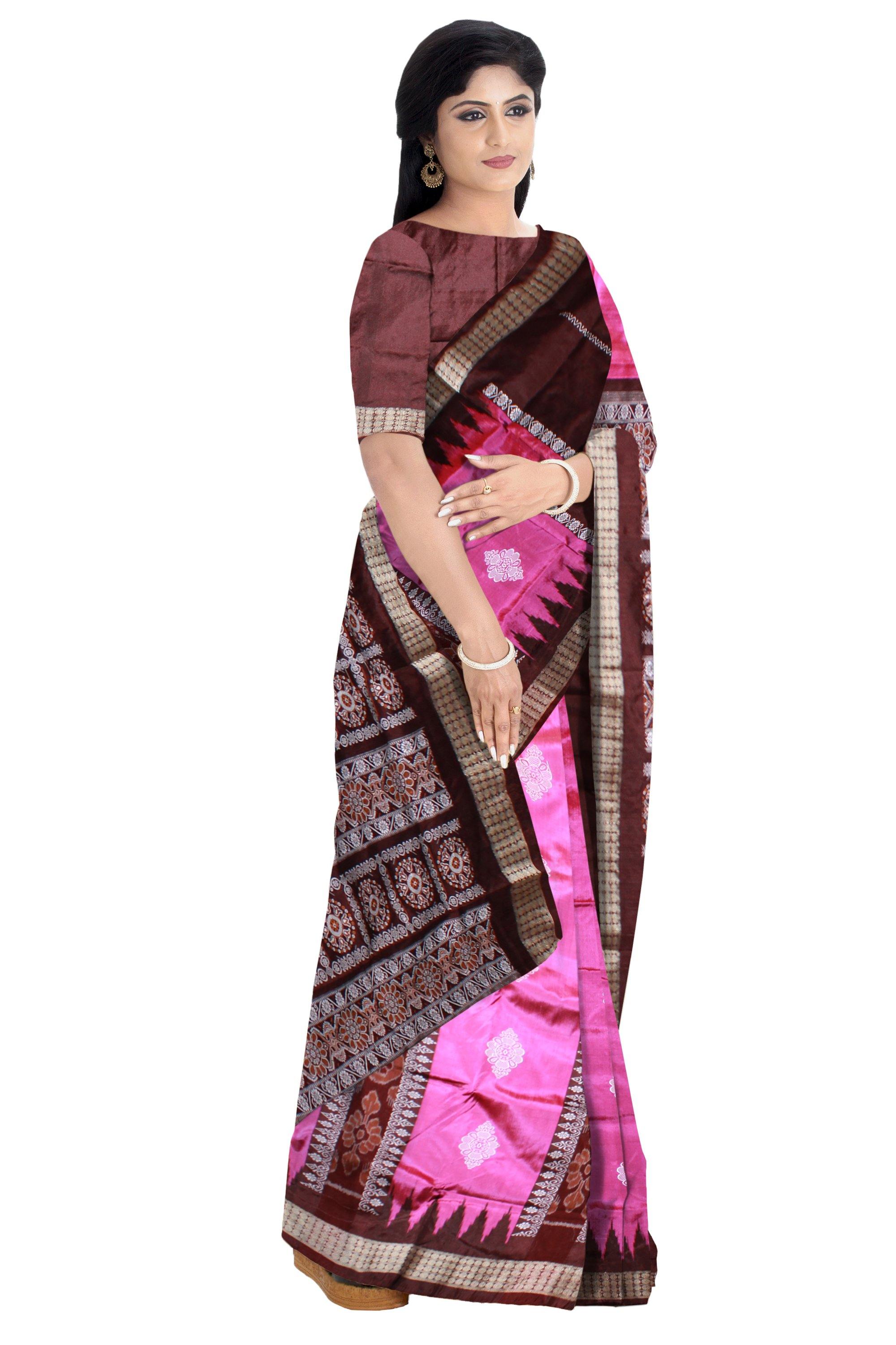 Exclusive sambalpuri Barpali pata Saree in PINK color body in Bomkei Pattern (with Blouse Piece) - Koshali Arts & Crafts Enterprise