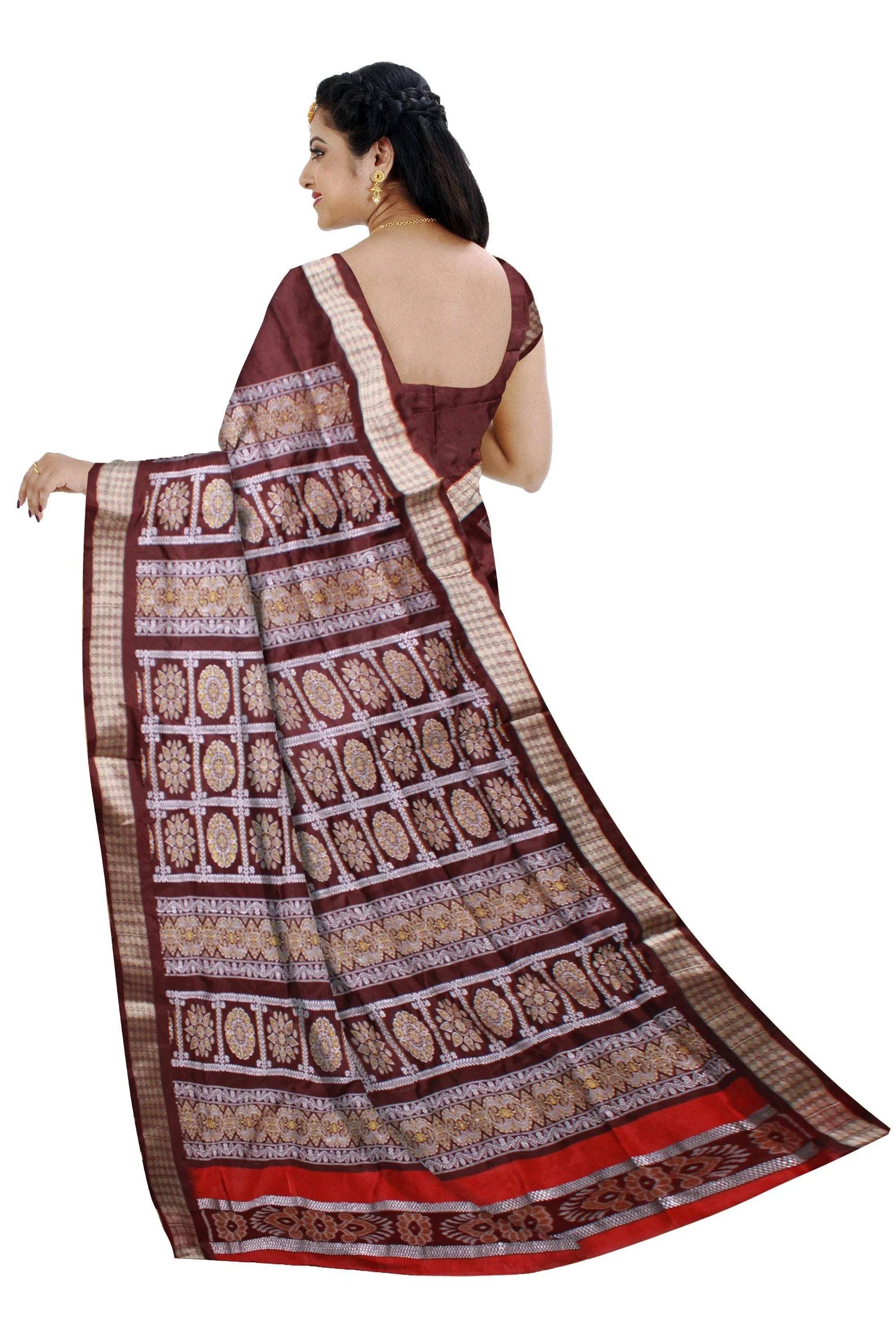 Exclusive sambalpuri barpali pata saree in pink & maroon color body in bomkei pattern. - Koshali Arts & Crafts Enterprise
