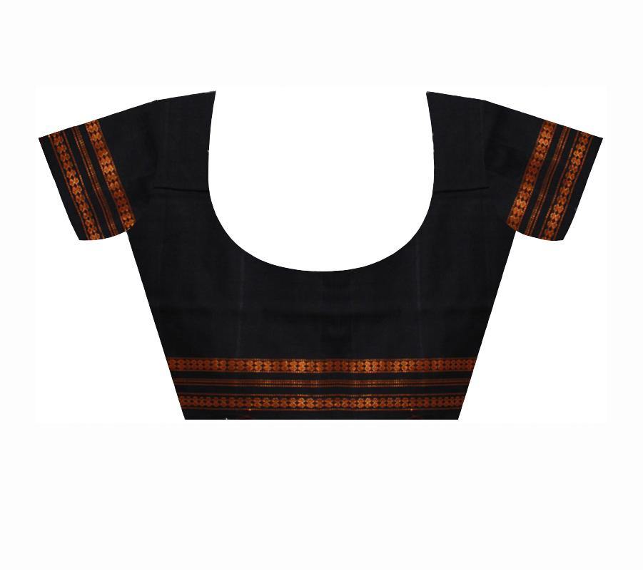 Sambalpuri Bomkei pattern flower print saree in DARK BROWN color without blouse piece - Koshali Arts & Crafts Enterprise