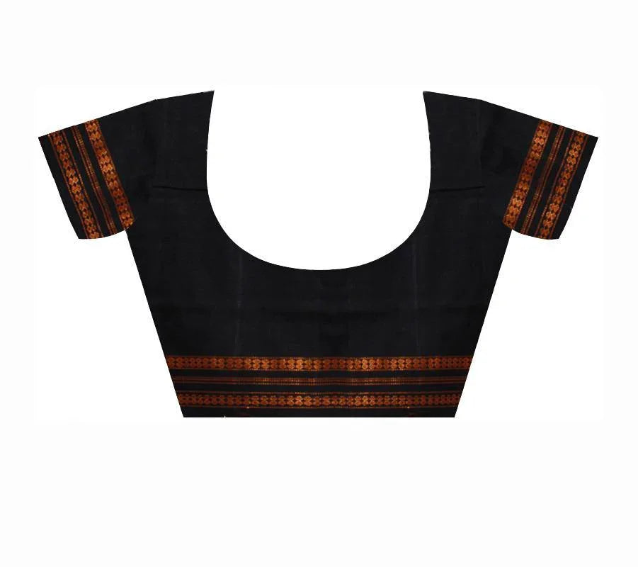 Sambalpuri bomkei pattern flower print saree in dark brown color. - Koshali Arts & Crafts Enterprise