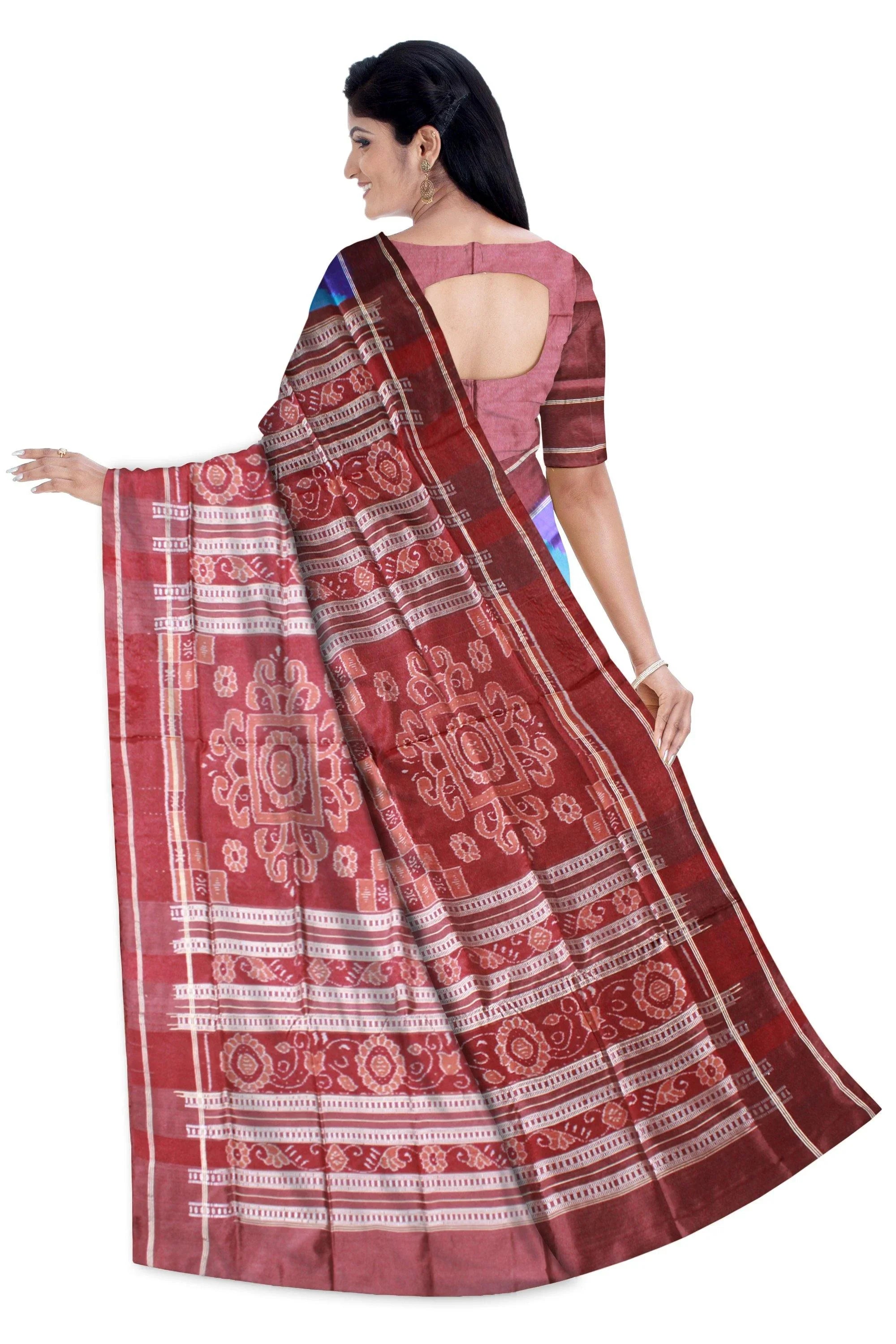 Light Blue Colour Sambalpuri Pata Saree with blouse piece. - Koshali Arts & Crafts Enterprise