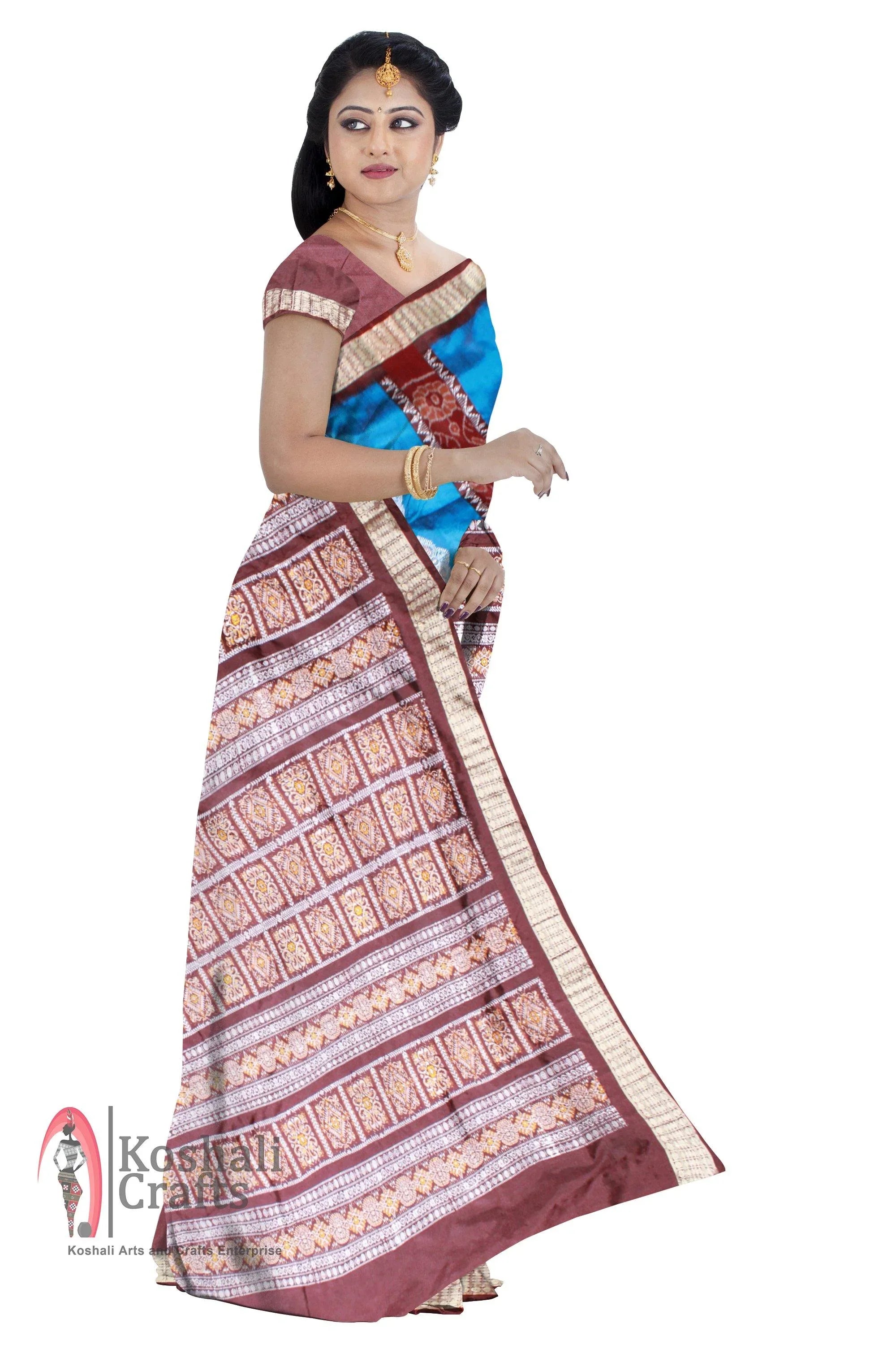 Exclusive pata saree in Blue color with blouse. - Koshali Arts & Crafts Enterprise