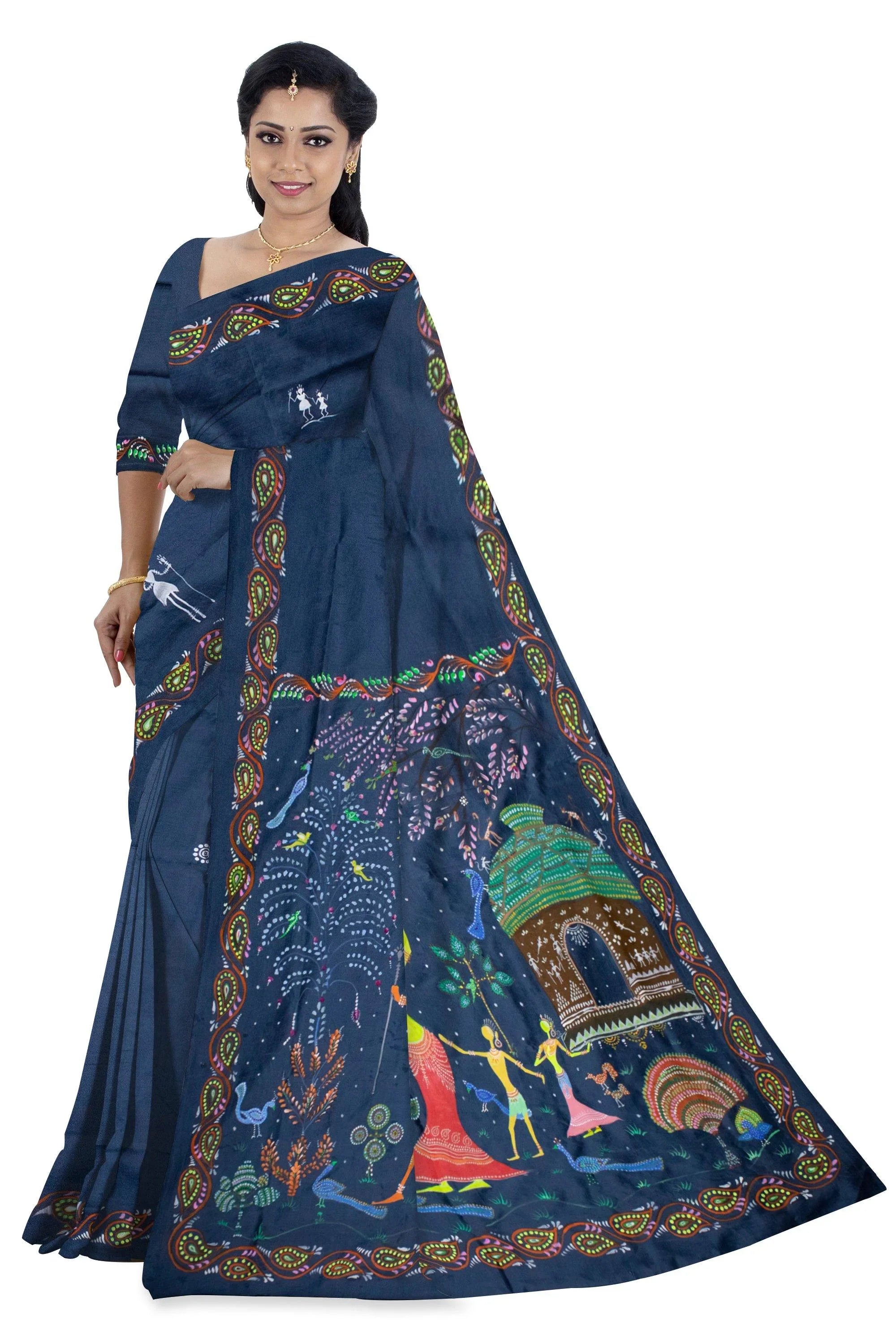 Hand painted Pattachitra (Raghurajpur, Puri) saree of Odisha - Koshali Arts & Crafts Enterprise
