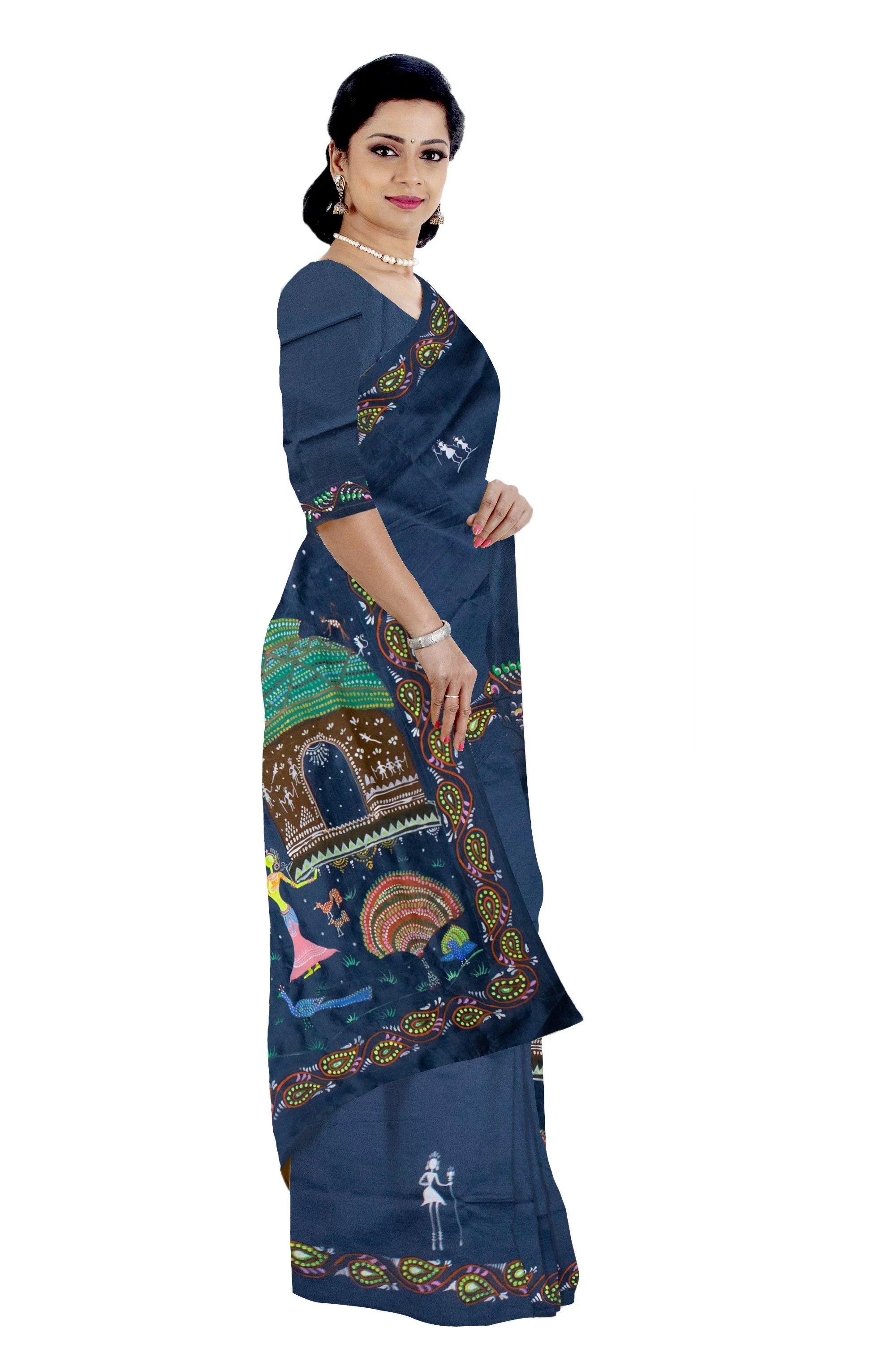 Hand painted Pattachitra (Raghurajpur, Puri) saree of Odisha - Koshali Arts & Crafts Enterprise