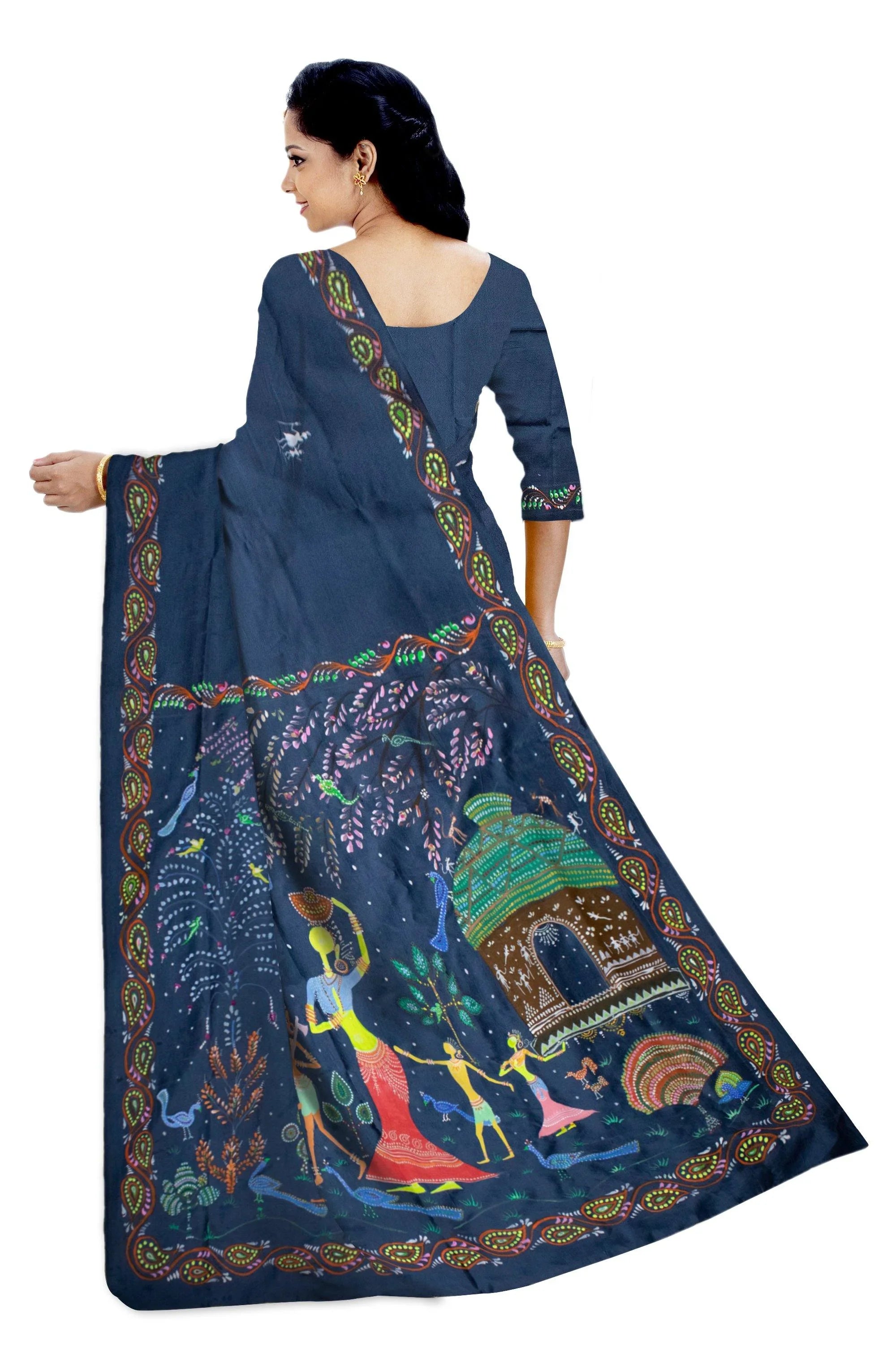 Hand painted Pattachitra (Raghurajpur, Puri) saree of Odisha - Koshali Arts & Crafts Enterprise